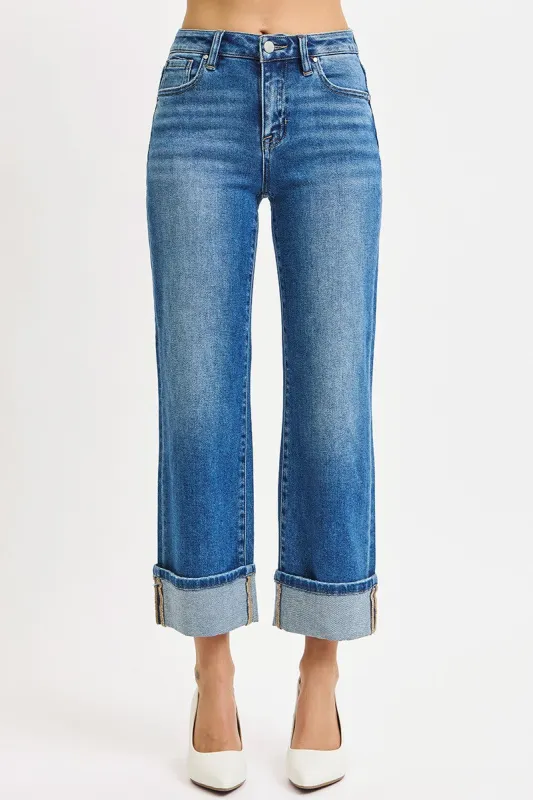 Emma Mid Rise Crop Cuffed Jeans, Medium made by Risen