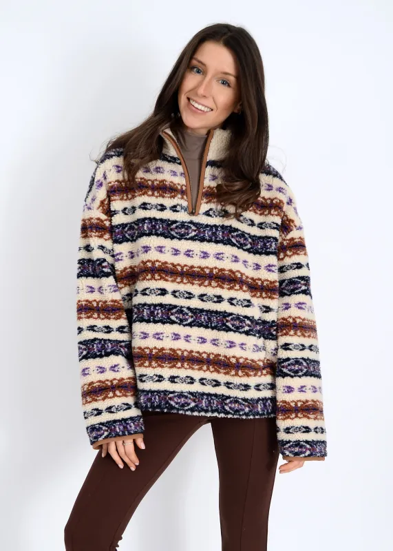 Alpine Sherpa Half Zip Striped Jacket, Tobacco | RD Style sold by North & Main Clothing Company