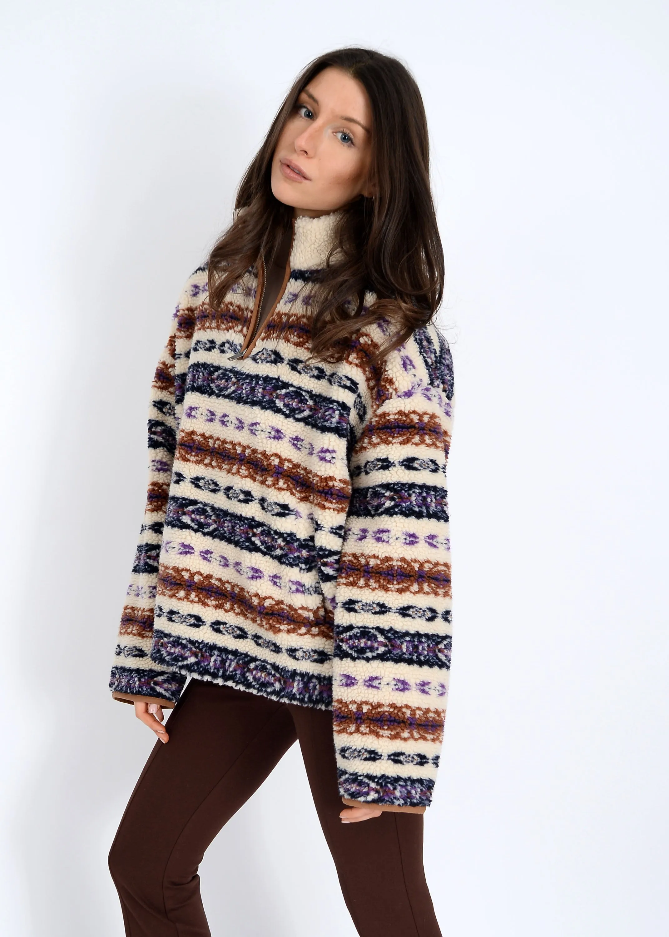 Alpine Sherpa Half Zip Striped Jacket, Tobacco | RD Style sold by North & Main Clothing Company product image thumbnail 3