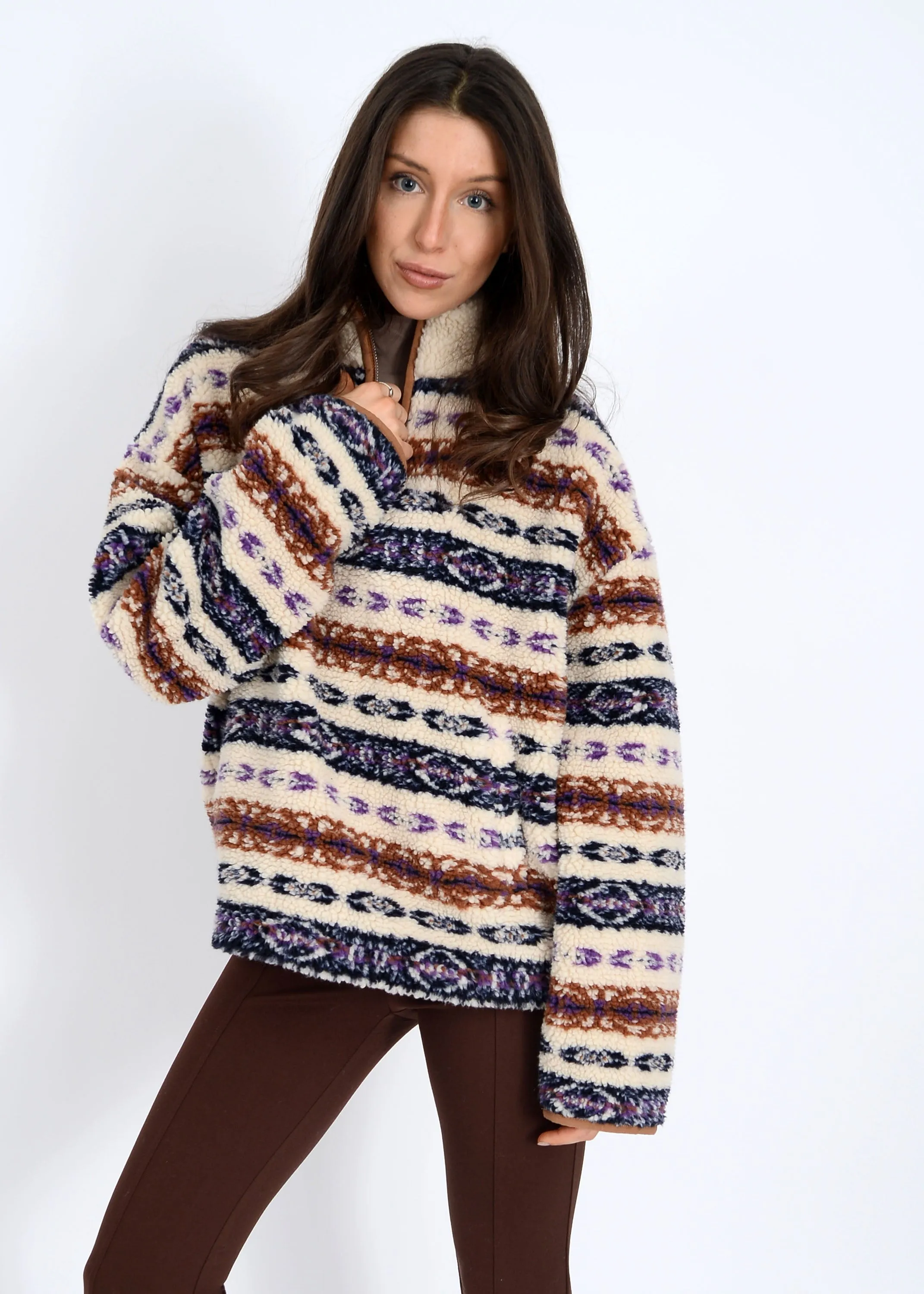 Alpine Sherpa Half Zip Striped Jacket, Tobacco | RD Style sold by North & Main Clothing Company product image thumbnail 2