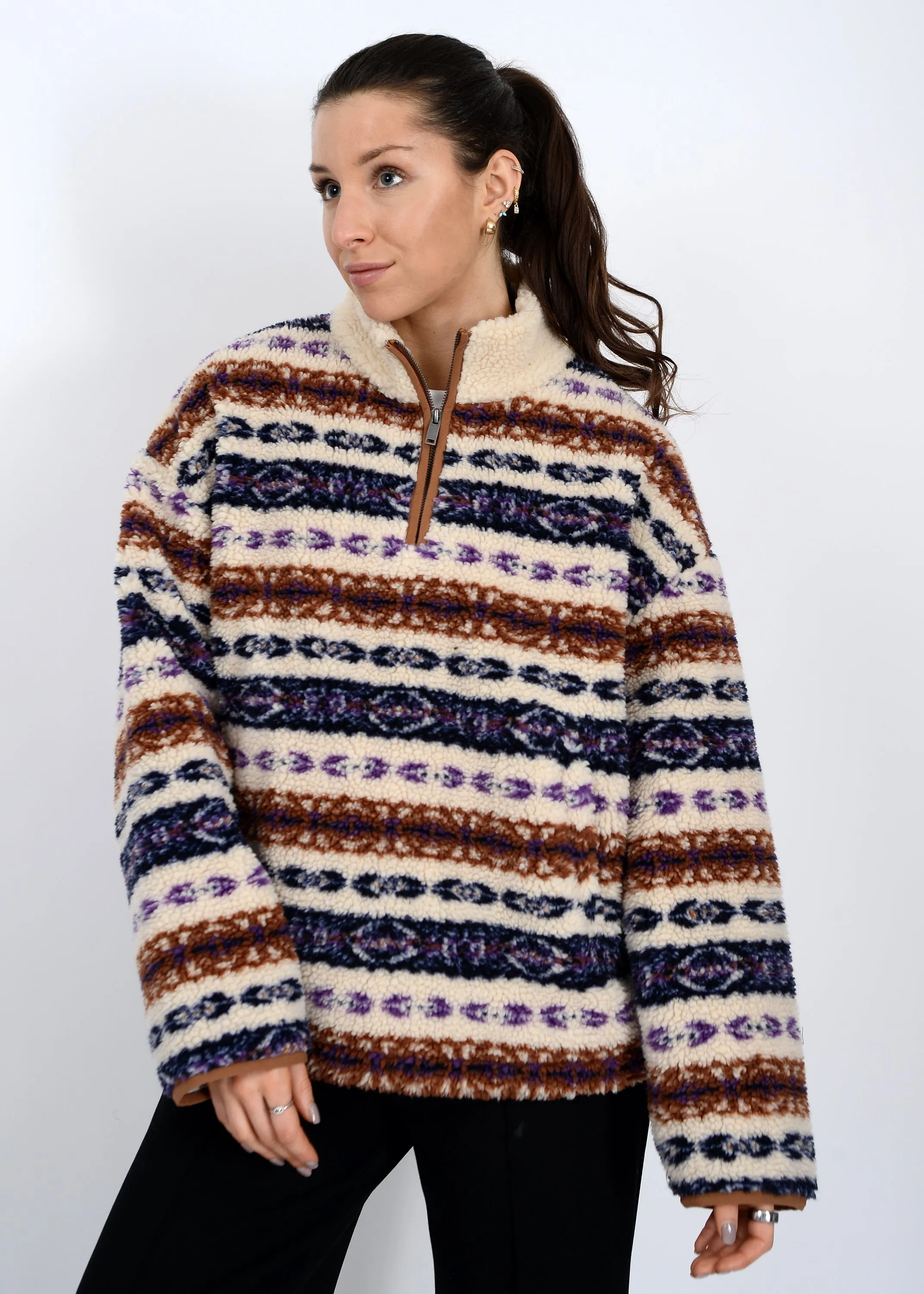 Alpine Sherpa Half Zip Striped Jacket, Tobacco | RD Style sold by North & Main Clothing Company product image thumbnail 5