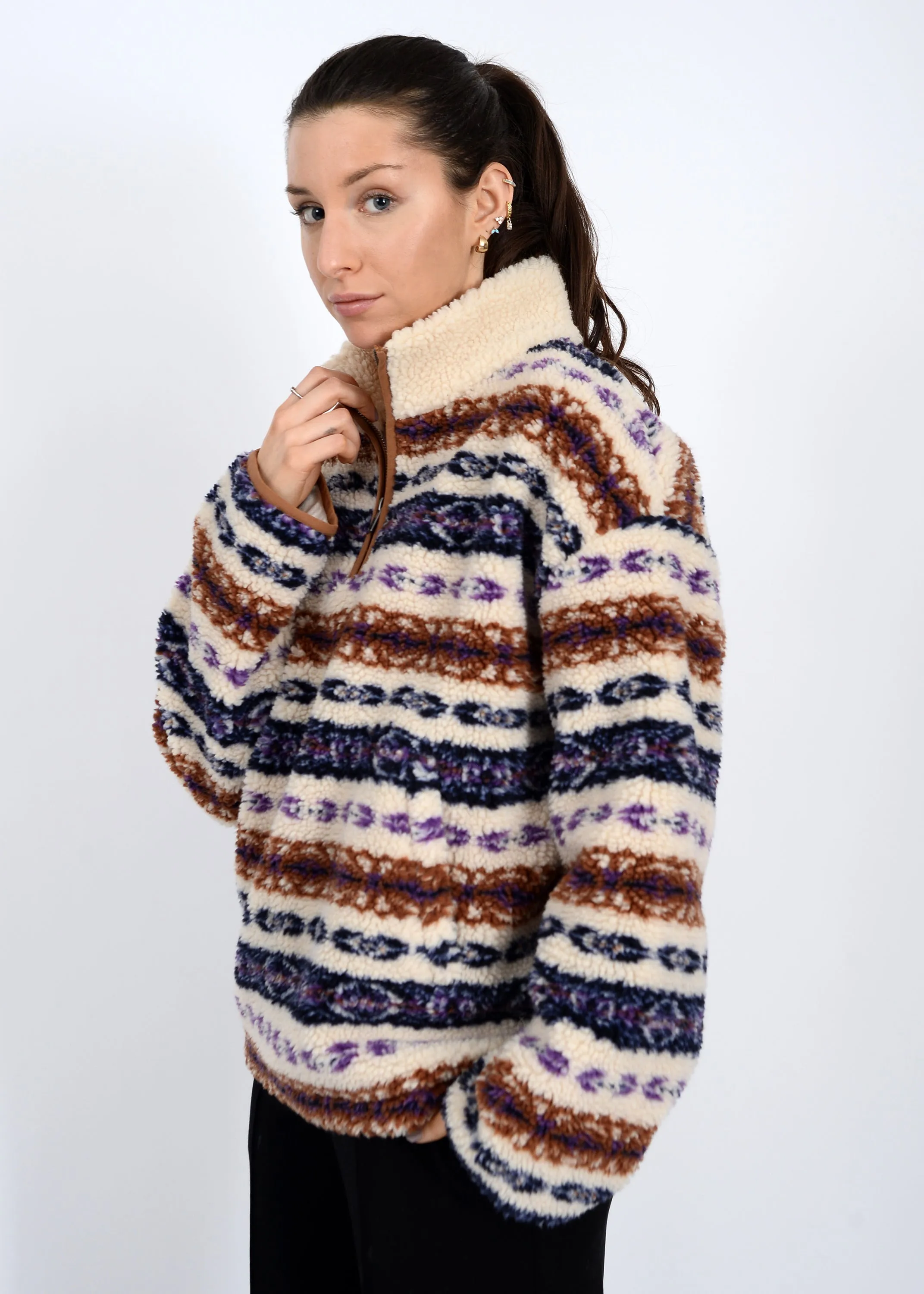 Alpine Sherpa Half Zip Striped Jacket, Tobacco | RD Style sold by North & Main Clothing Company product image thumbnail 4