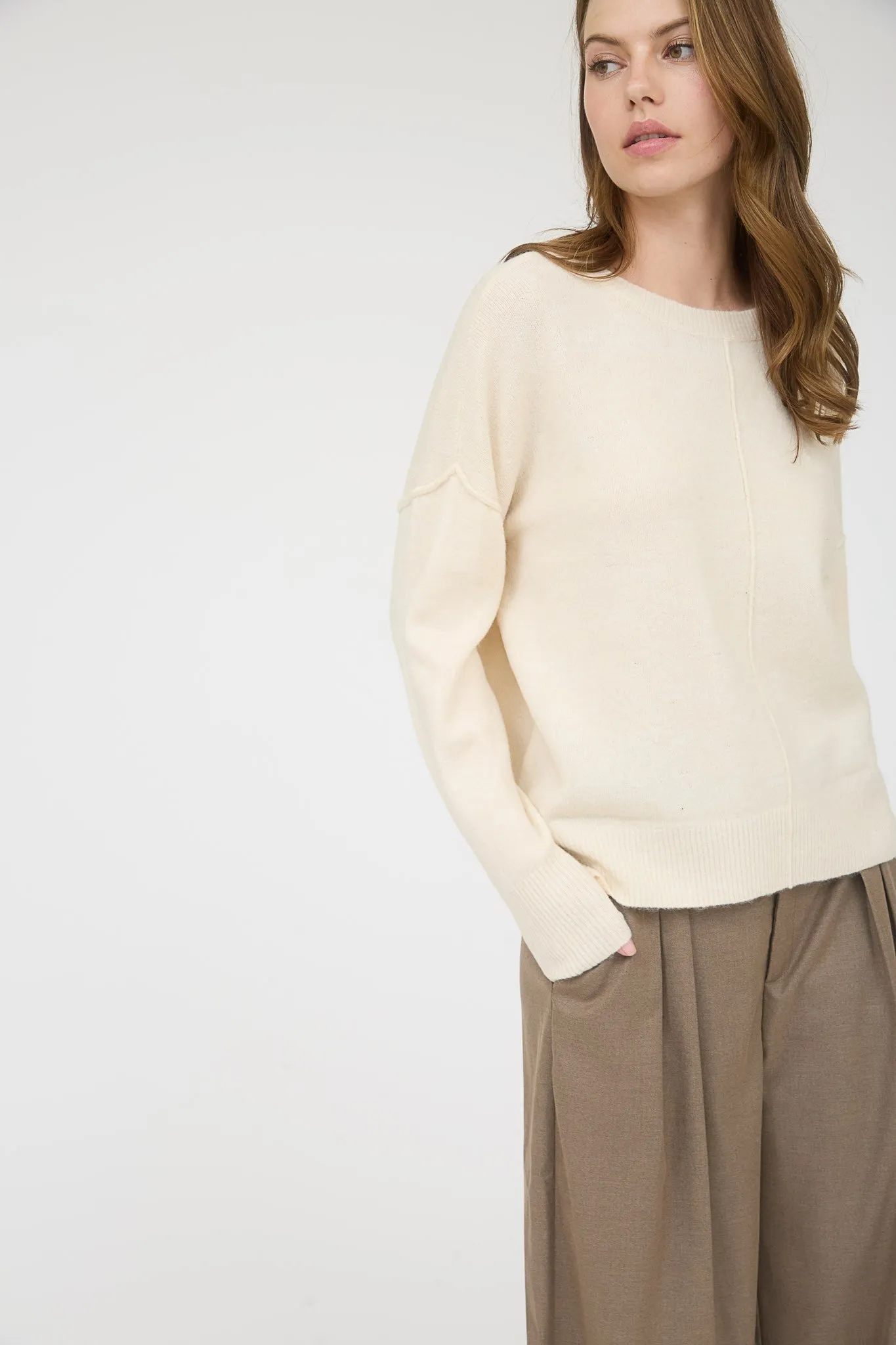 Noa Front Seam Detail Sweater, Ivory sold by North & Main Clothing Company product image thumbnail 2