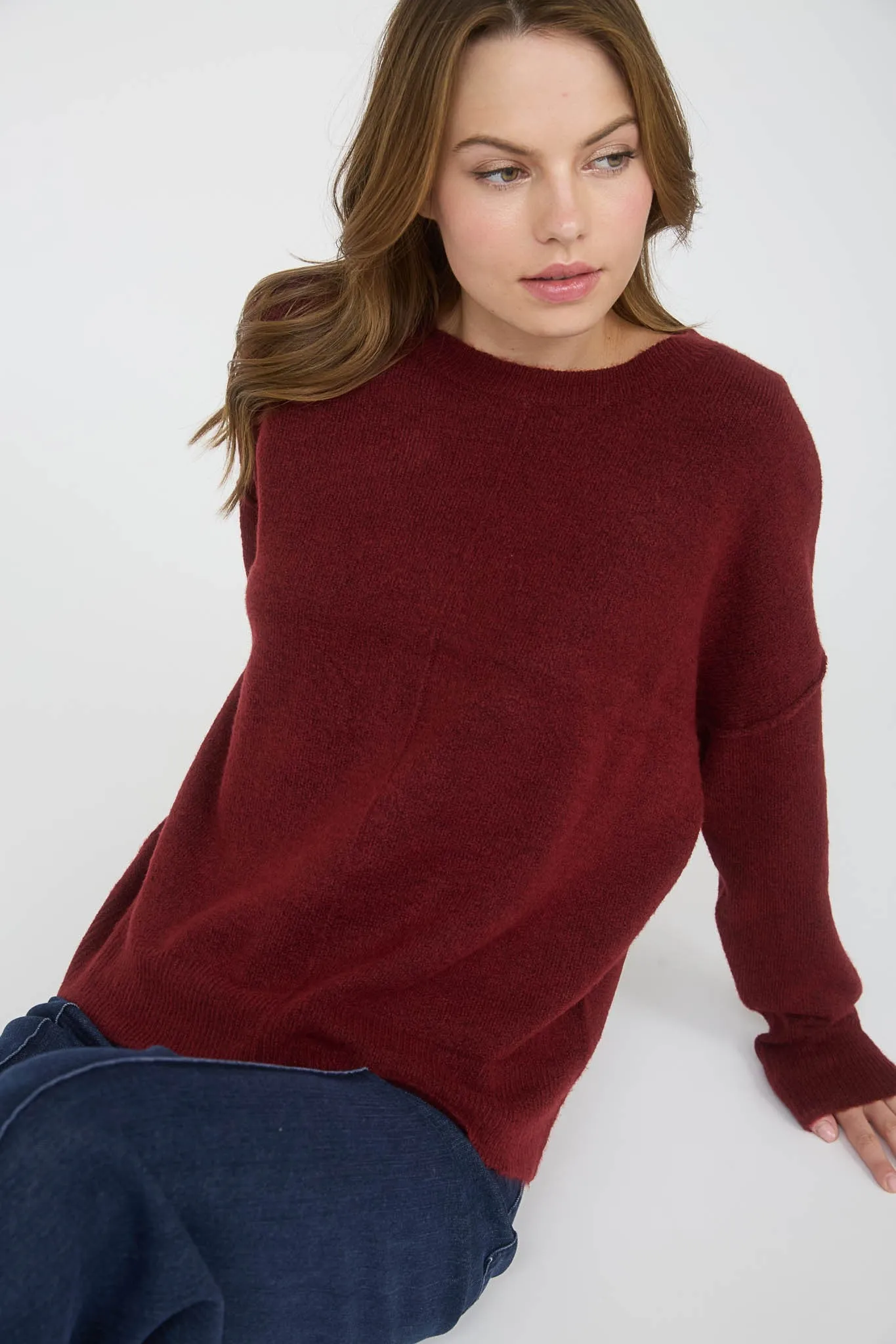 Noa Front Seam Detail Sweater, Burgundy sold by North & Main Clothing Company product image thumbnail 4