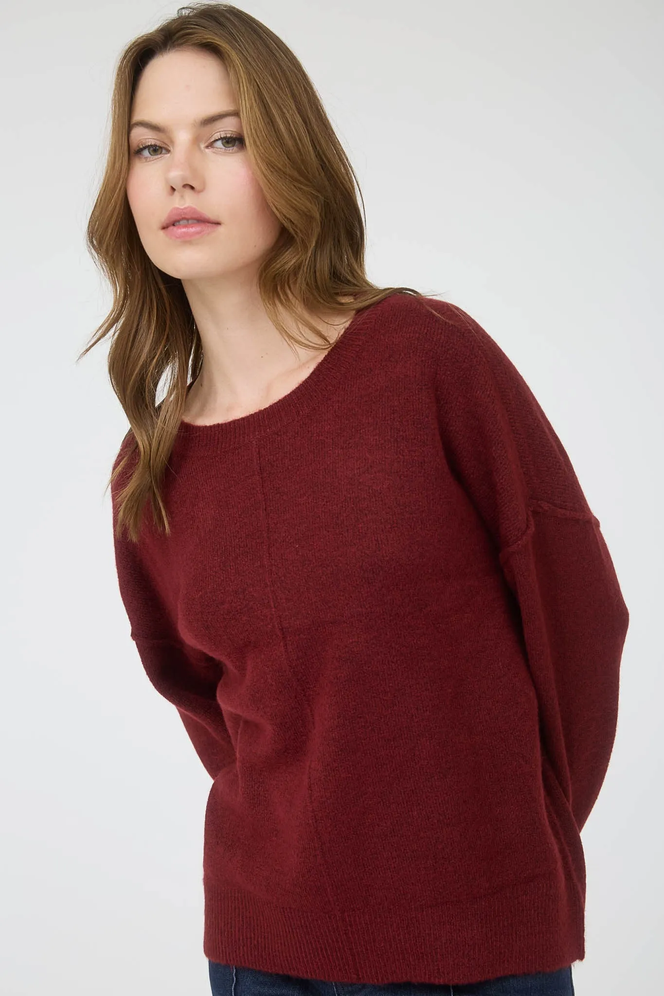 Noa Front Seam Detail Sweater, Burgundy sold by North & Main Clothing Company product image thumbnail 2