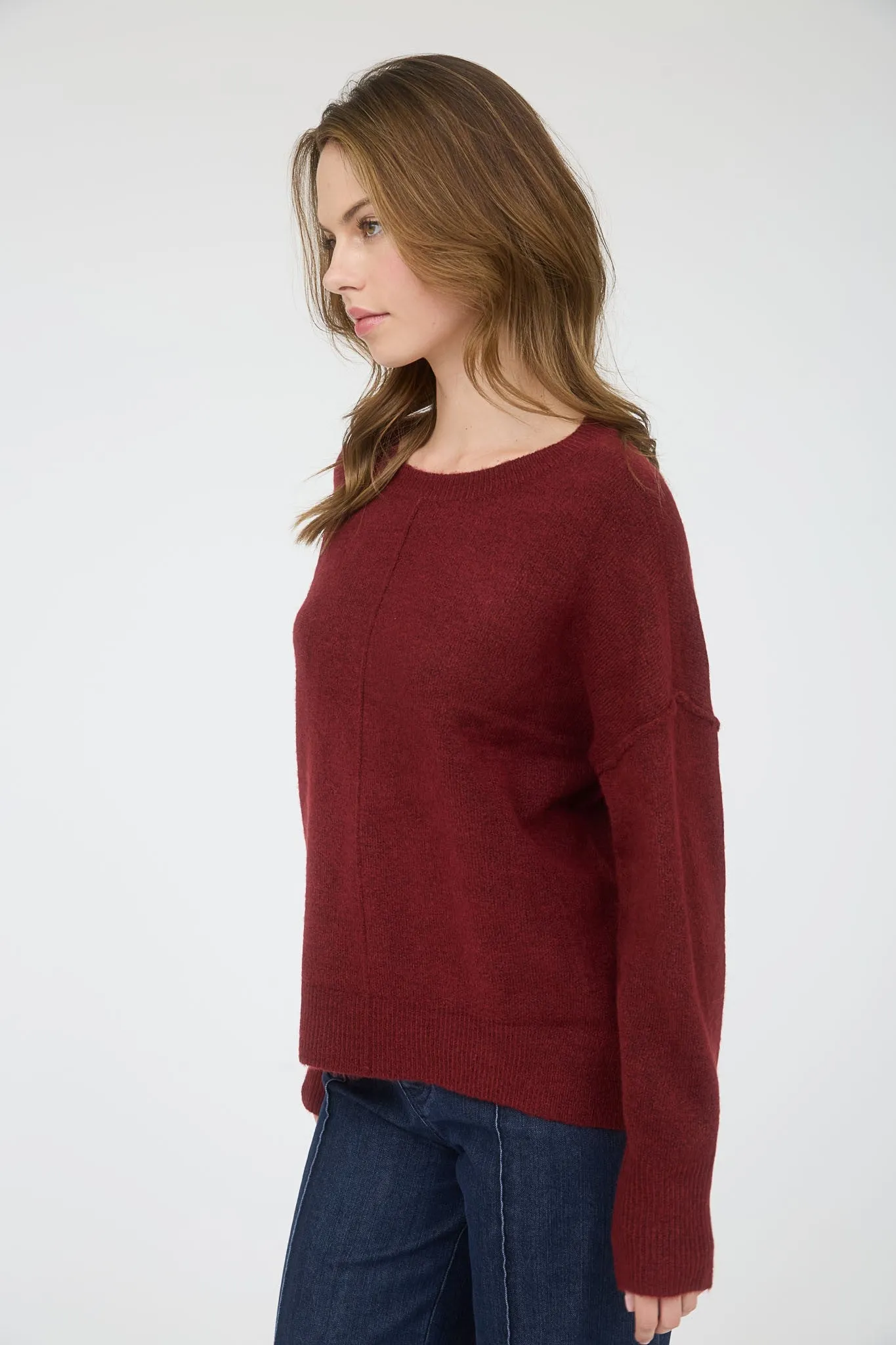 Noa Front Seam Detail Sweater, Burgundy sold by North & Main Clothing Company product image thumbnail 3
