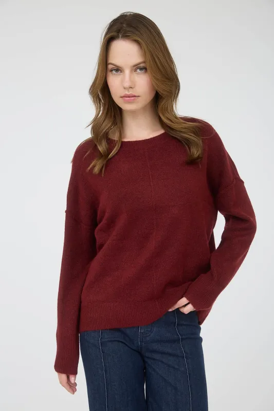 Noa Front Seam Detail Sweater, Burgundy sold by North & Main Clothing Company