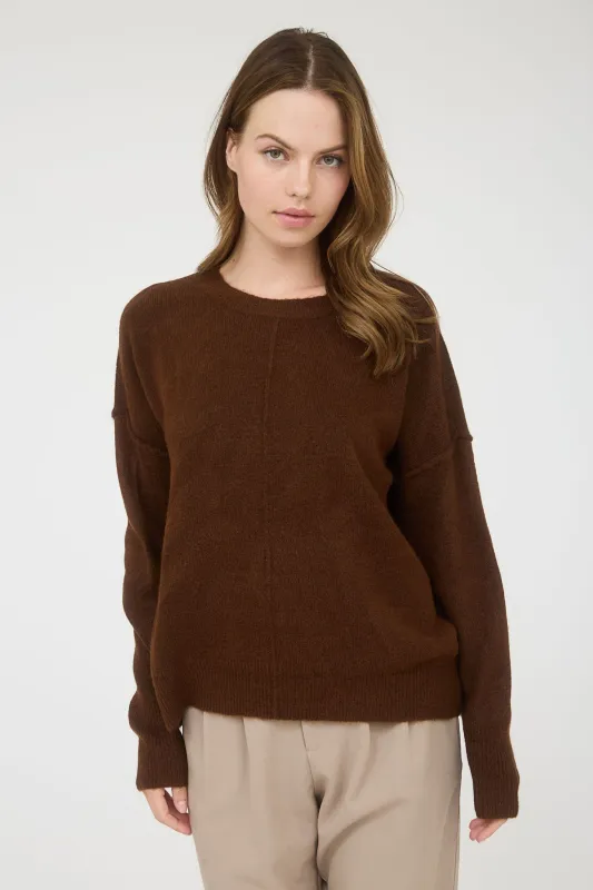 Noa Front Seam Detail Sweater, Brown sold by North & Main Clothing Company