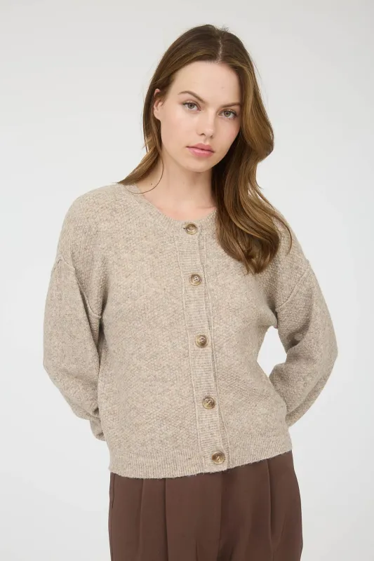 Aria Rib Trim Round Neck Cardigan, Khaki sold by North & Main Clothing Company