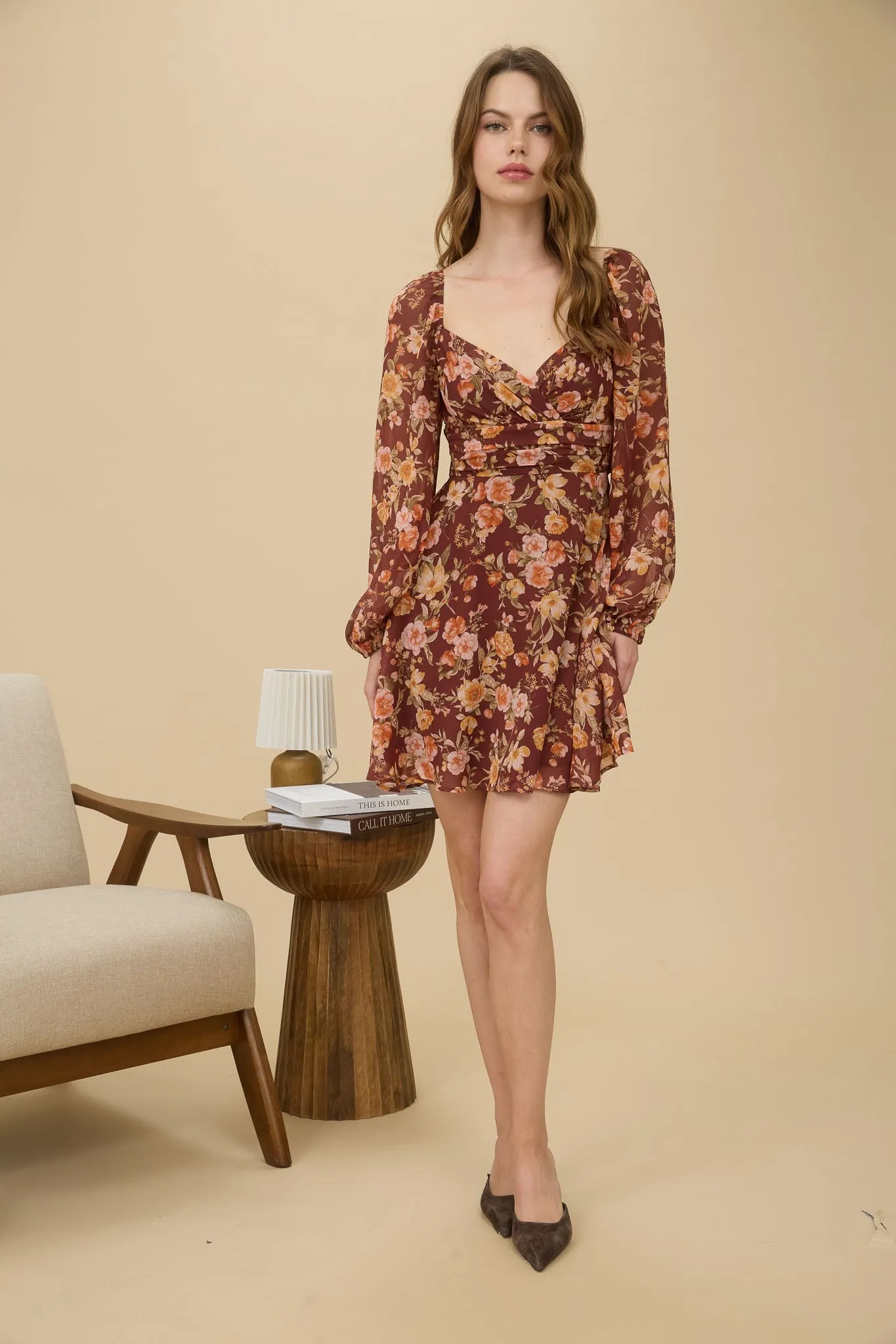 Ivy Sweetheart Neck Mini Dress, Burgundy Multi sold by North & Main Clothing Company product image thumbnail 2