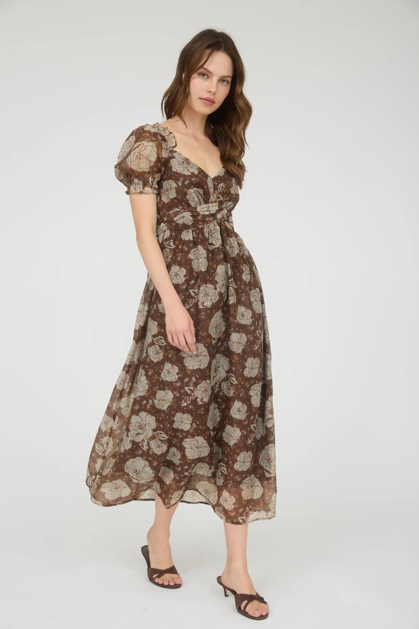 Joy Floral Sweetheart Midi Dress, Brown Multi sold by North & Main Clothing Company product image thumbnail 3