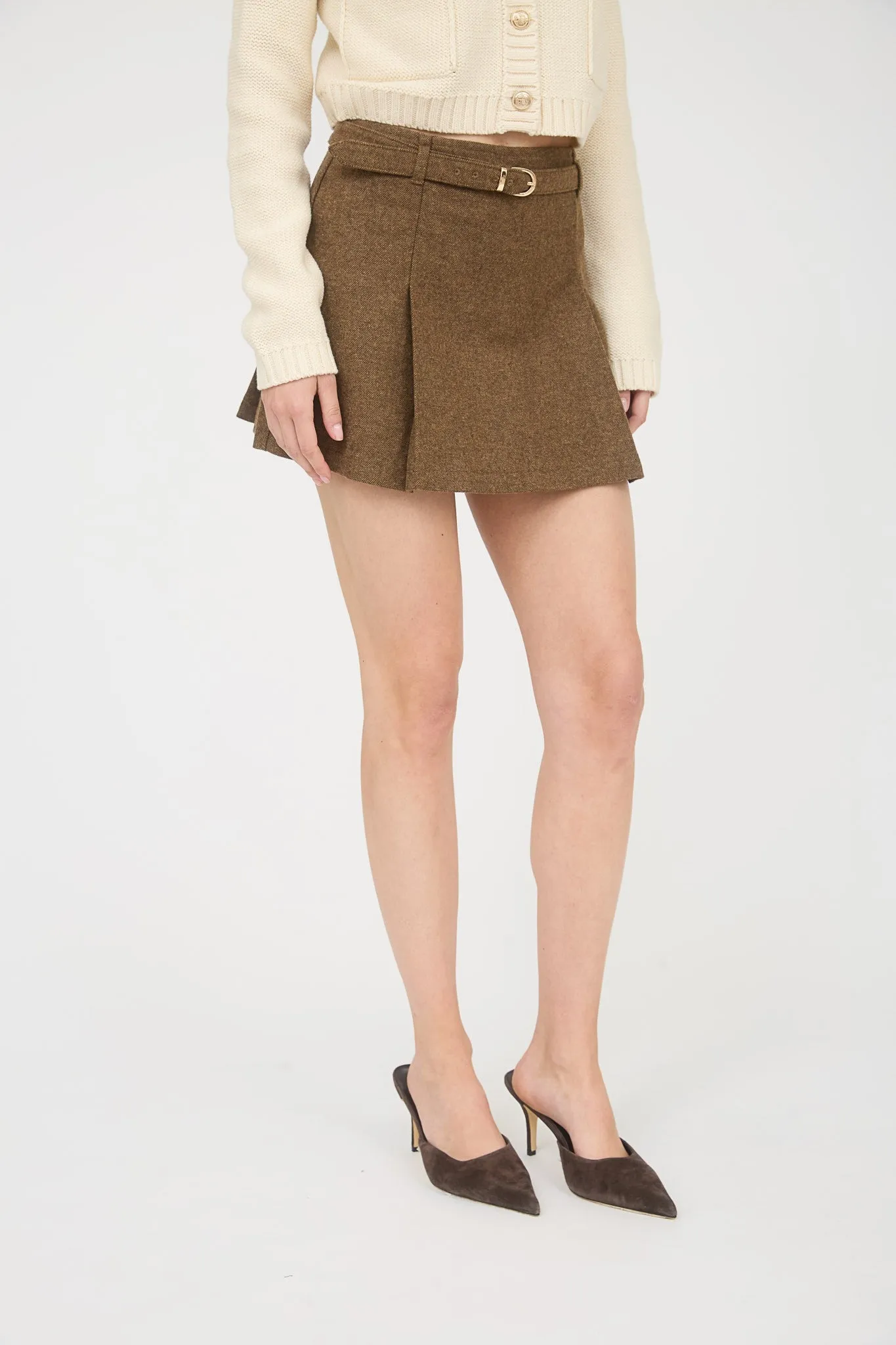 Ada Box Pleated Belted Skirt, Brown sold by North & Main Clothing Company product image thumbnail 4