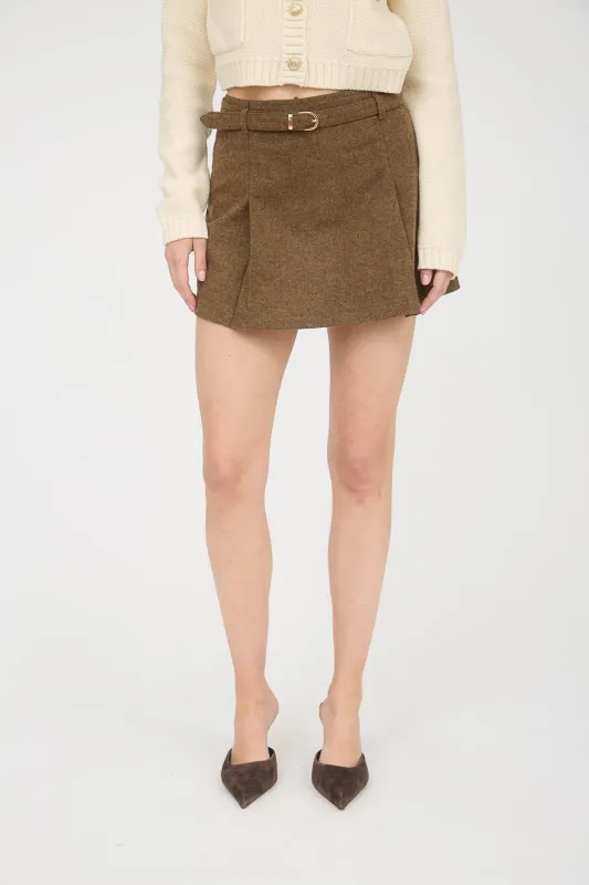 Ada Box Pleated Belted Skirt, Brown sold by North & Main Clothing Company