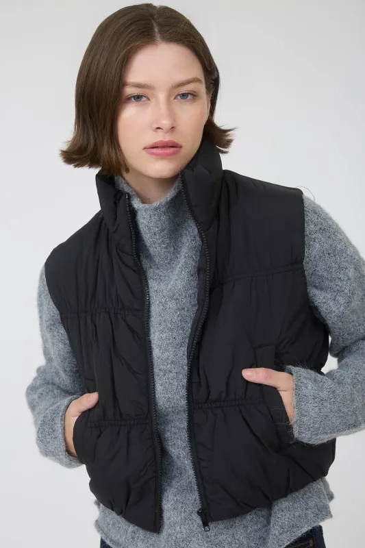Martha Zip Up Cropped Puffer Vest, Black sold by North & Main Clothing Company