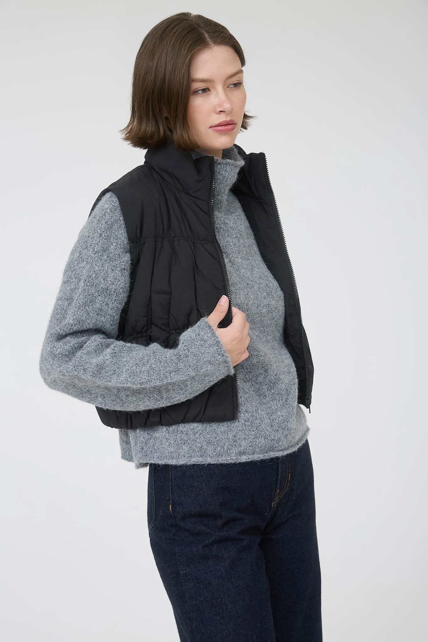 Martha Zip Up Cropped Puffer Vest, Black sold by North & Main Clothing Company product image thumbnail 5