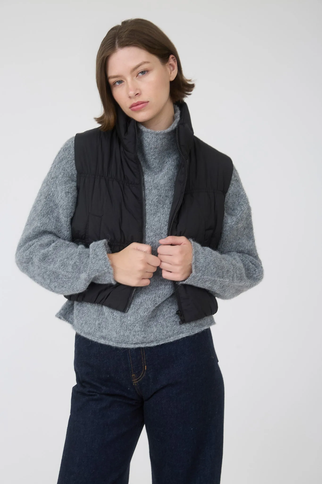 Martha Zip Up Cropped Puffer Vest, Black sold by North & Main Clothing Company product image thumbnail 3