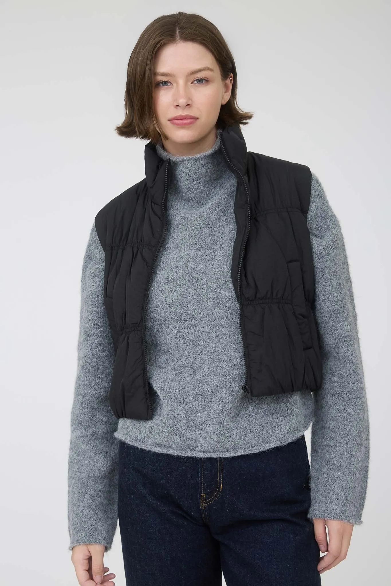Martha Zip Up Cropped Puffer Vest, Black sold by North & Main Clothing Company product image thumbnail 2