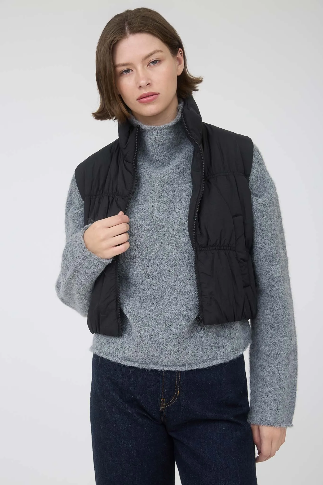 Martha Zip Up Cropped Puffer Vest, Black sold by North & Main Clothing Company product image thumbnail 4