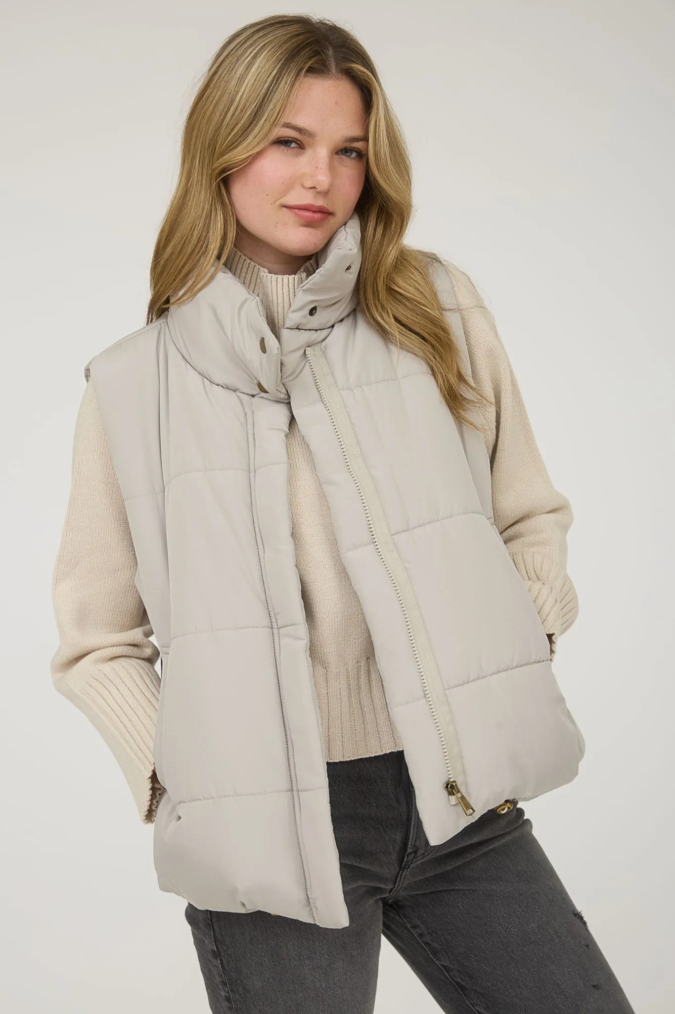 Liv Solid Zip Up Puffer Vest, Cement sold by North & Main Clothing Company product image thumbnail 5