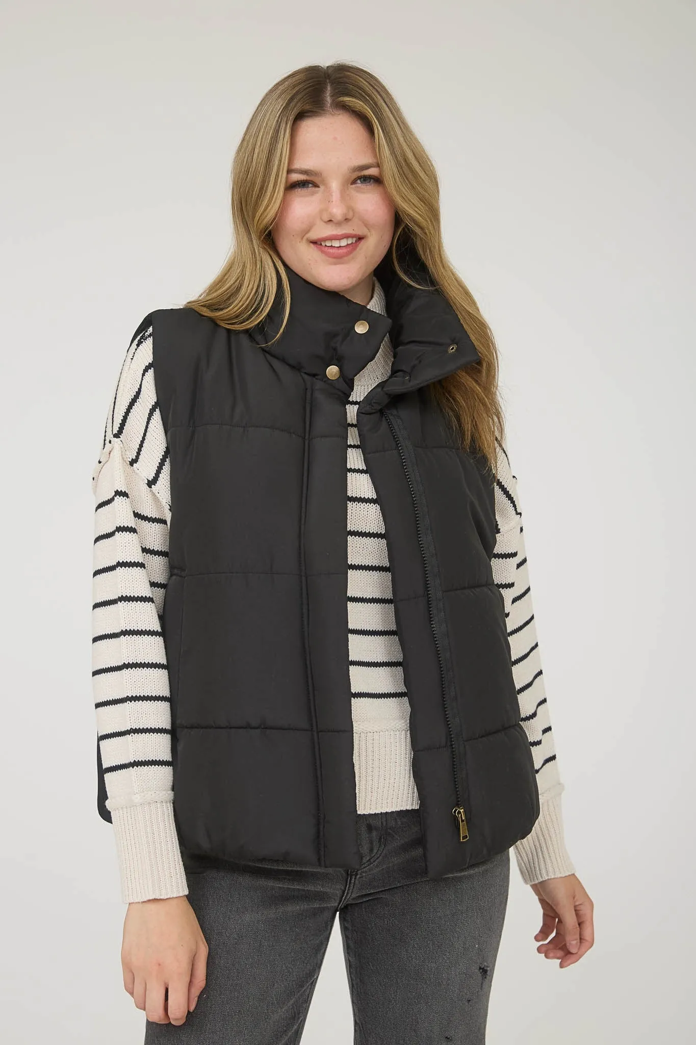 Liv Solid Zip Up Puffer Vest, Black sold by North & Main Clothing Company product image thumbnail 4