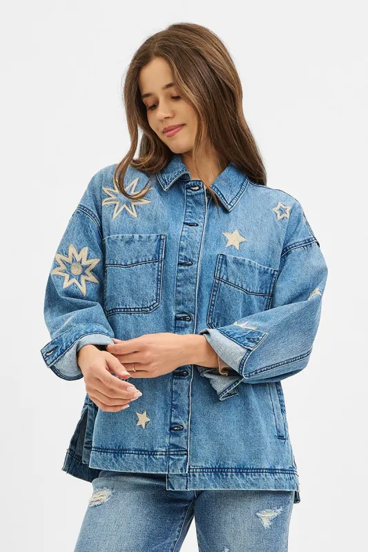 Harlow Star Embroidered Denim Jacket, Medium sold by North & Main Clothing Company