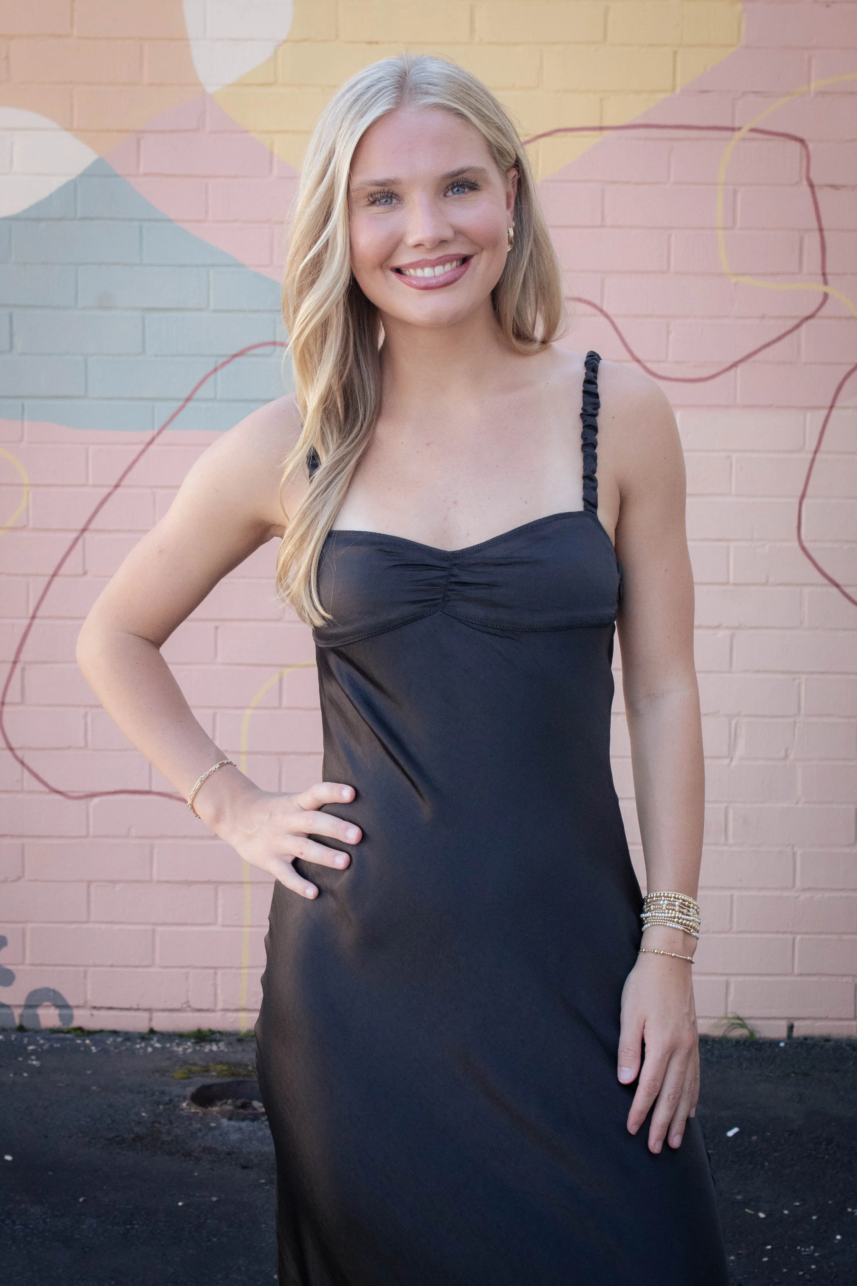 Lana Sweetheart Neck Satin Maxi Dress, Black sold by North & Main Clothing Company product image thumbnail 2