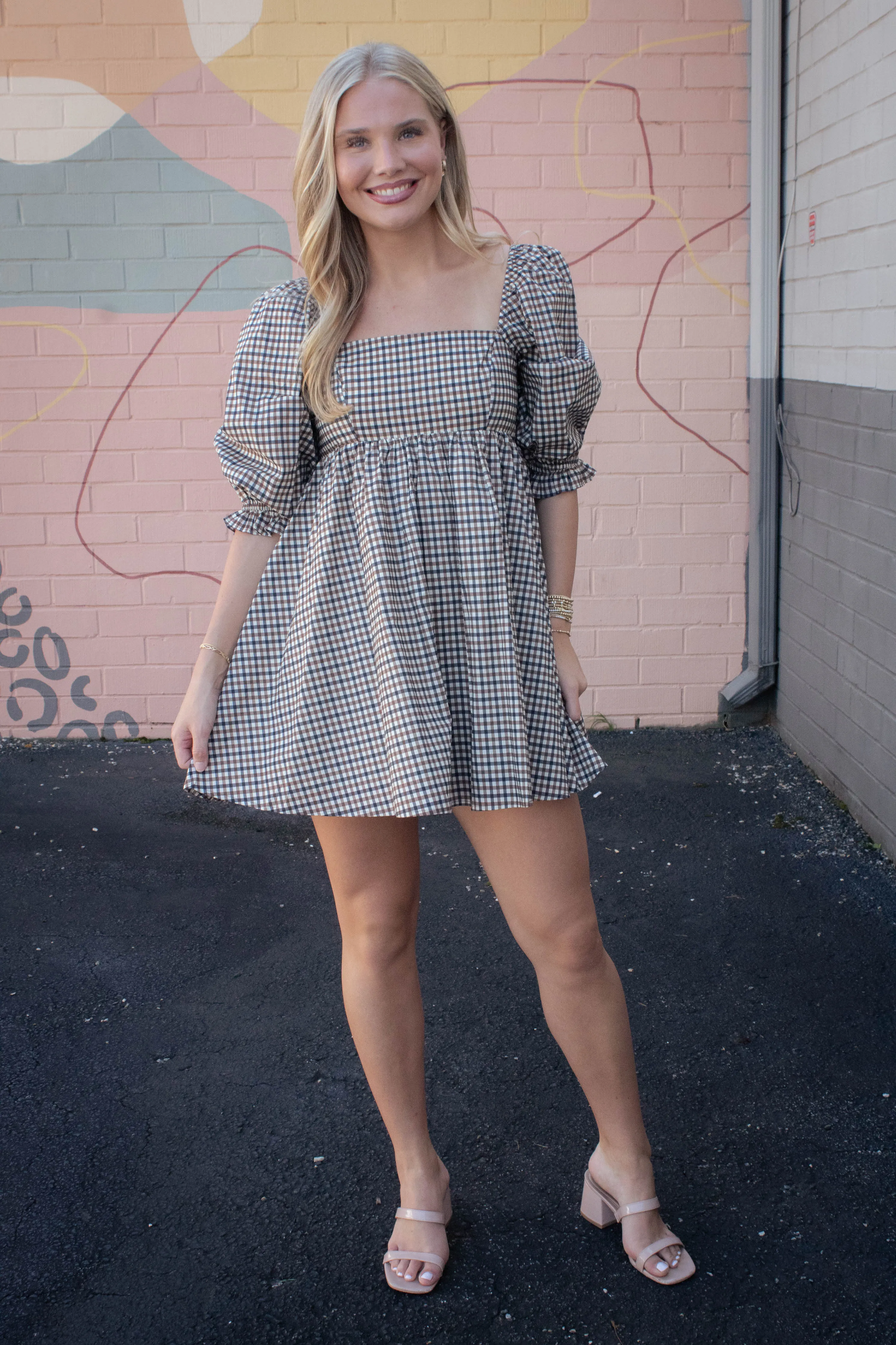 Rumi Square Neck Plaid Mini Dress, Navy/Brown sold by North & Main Clothing Company product image thumbnail 2