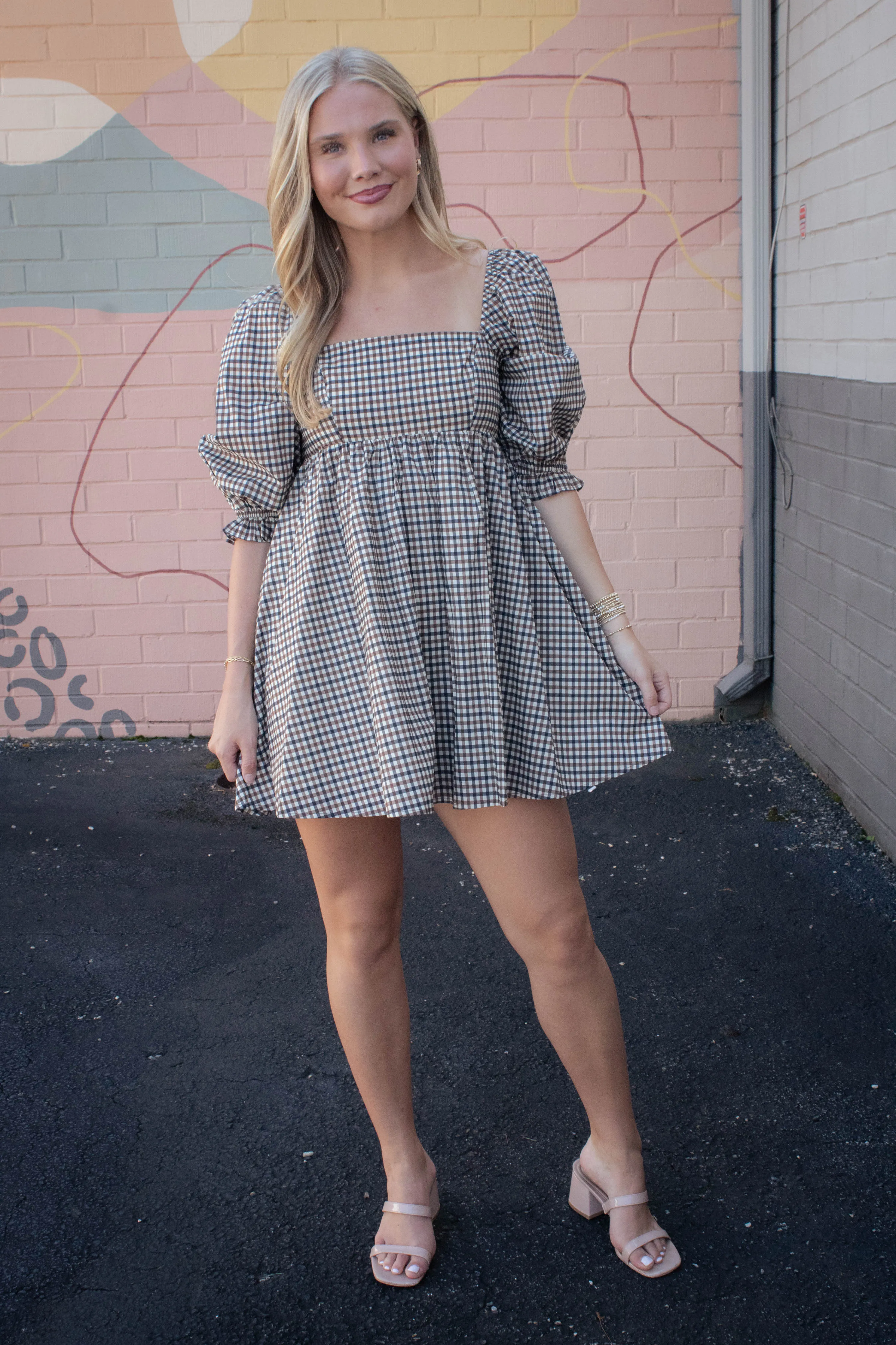 Rumi Square Neck Plaid Mini Dress, Navy/Brown sold by North & Main Clothing Company product image thumbnail 5