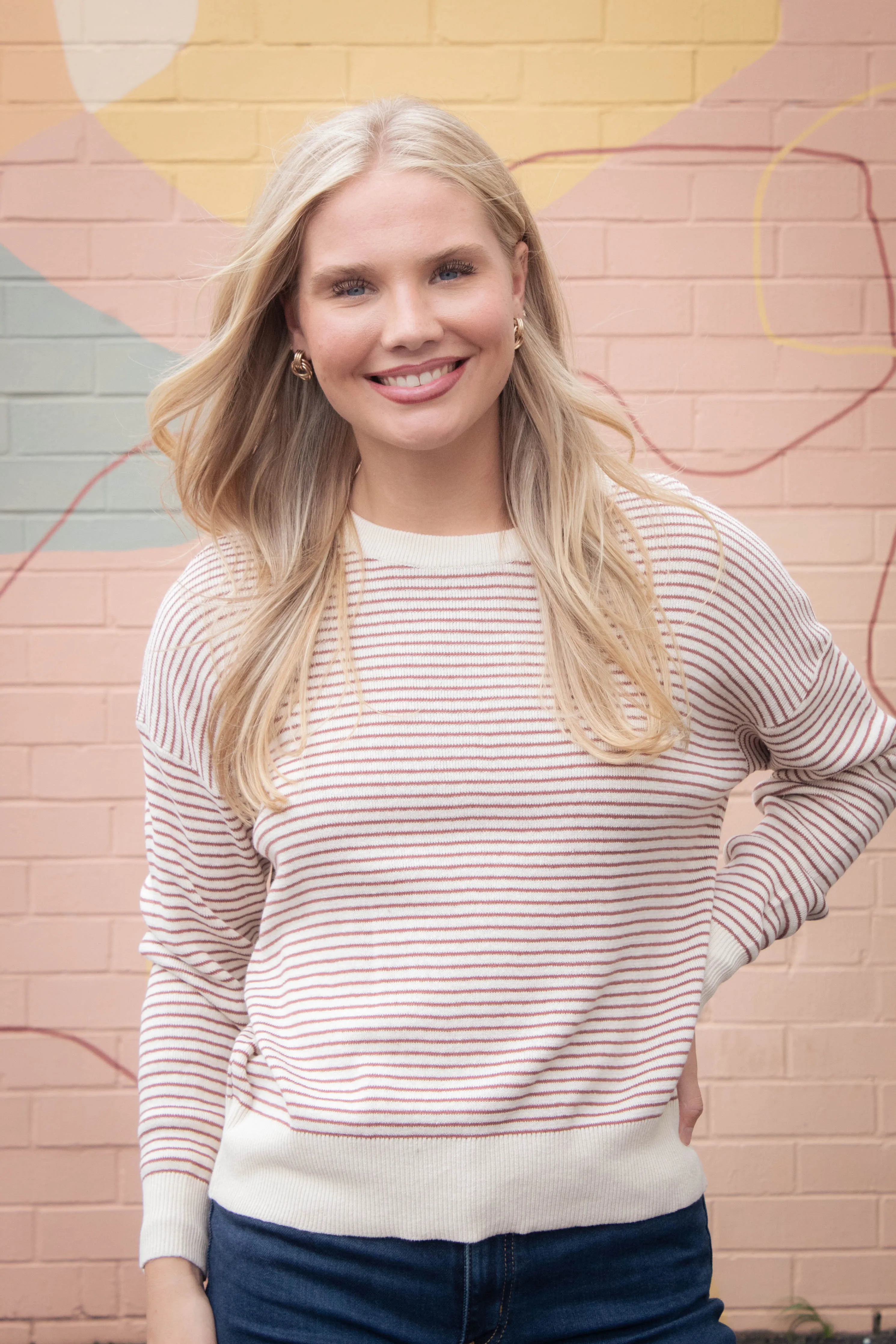 Ophelia Lightweight Striped Sweater, Sienna sold by North & Main Clothing Company