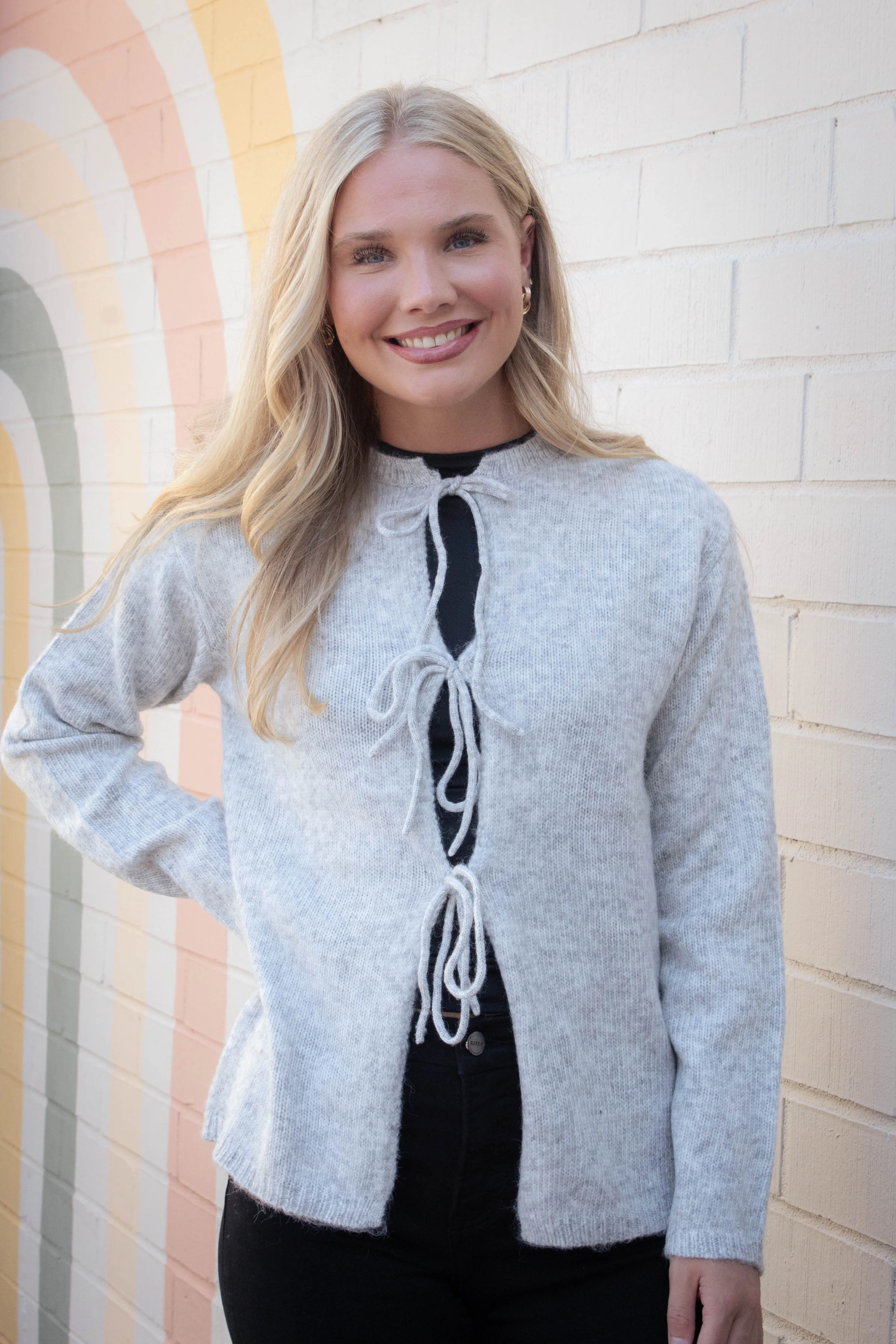 Calla Tie Front Cardigan, Grey Cloud | RD Style sold by North & Main Clothing Company product image thumbnail 2