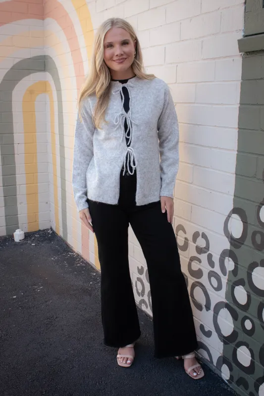 Calla Tie Front Cardigan, Grey Cloud | RD Style sold by North & Main Clothing Company