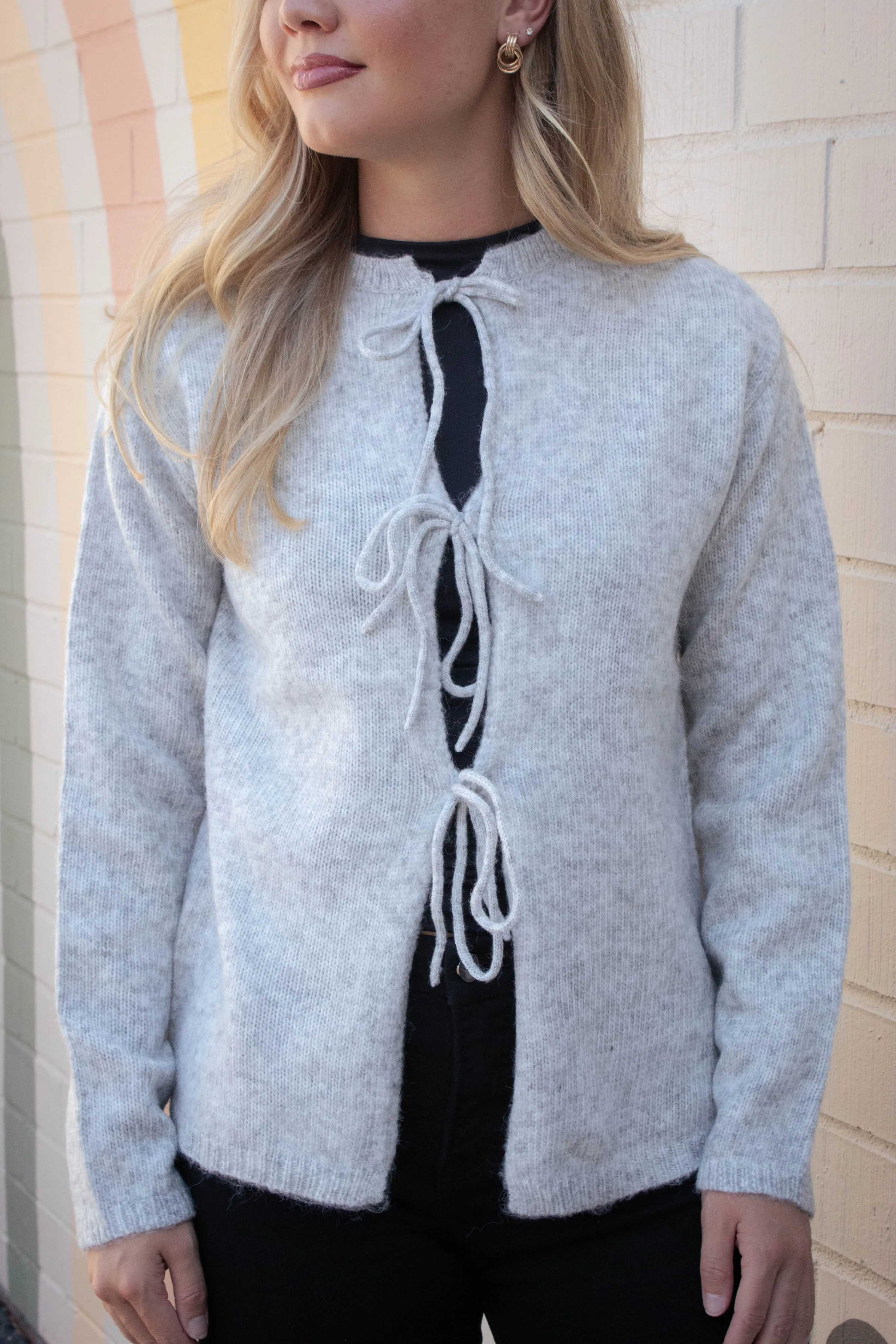 Calla Tie Front Cardigan, Grey Cloud | RD Style sold by North & Main Clothing Company product image thumbnail 5