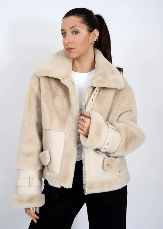 Mink Faux Fur Vegan Leather Jacket, Oat | RD Style sold by North & Main Clothing Company