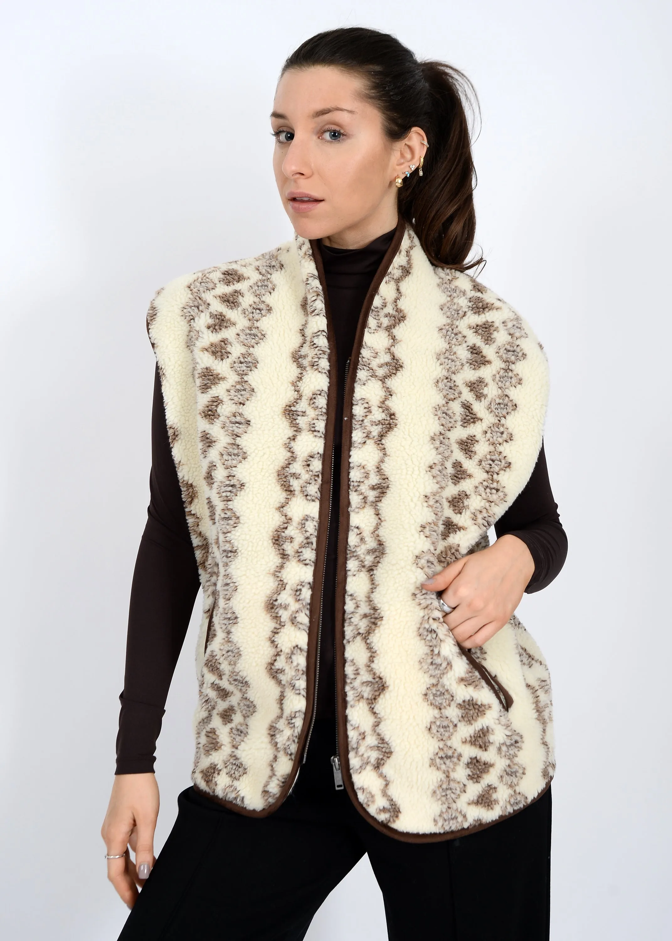 Banff Sherpa Zip Front Vest, Brown | RD Style sold by North & Main Clothing Company