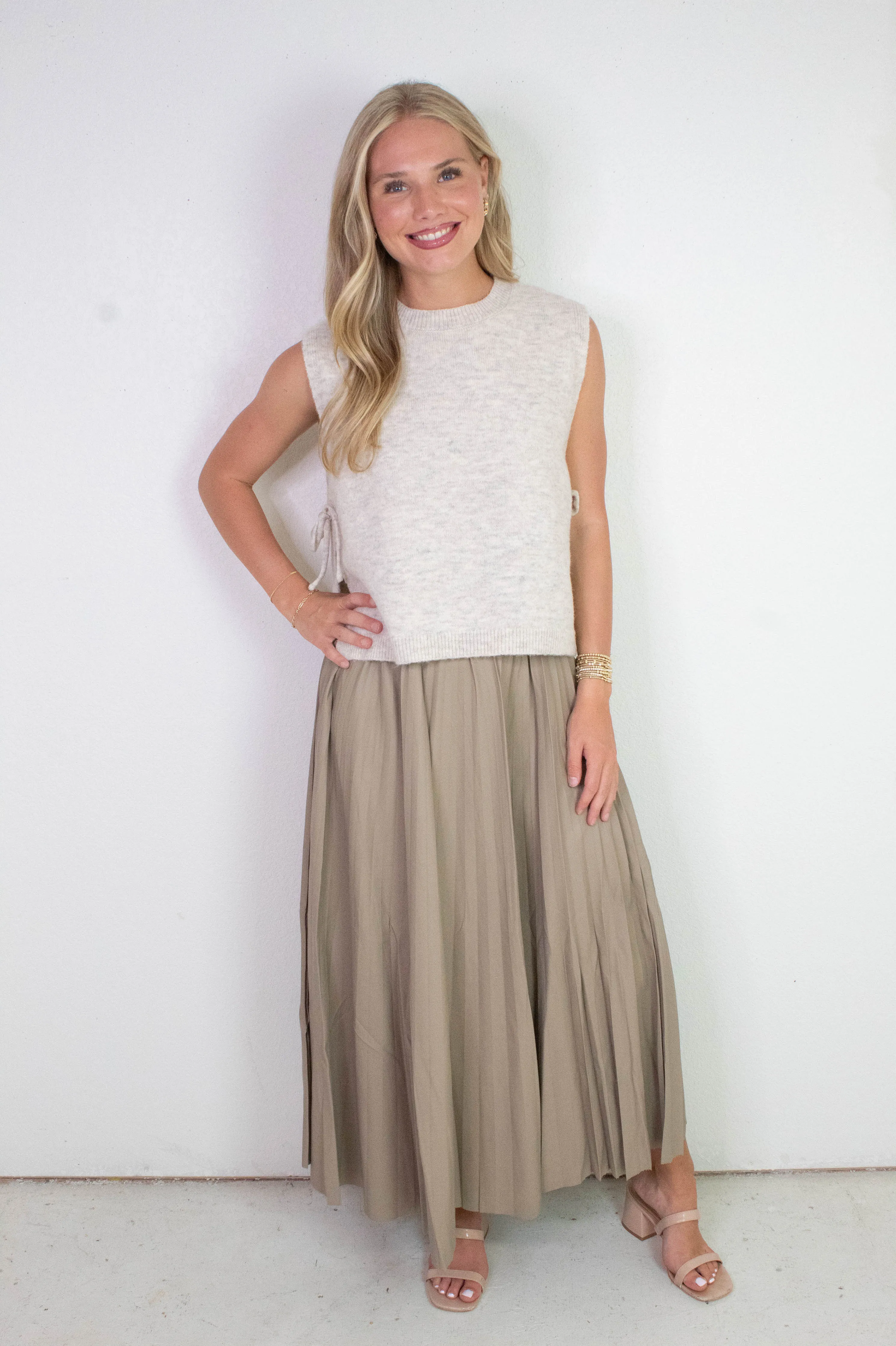 Sybil Side Tie Sweater Vest, Oatmeal sold by North & Main Clothing Company product image thumbnail 2