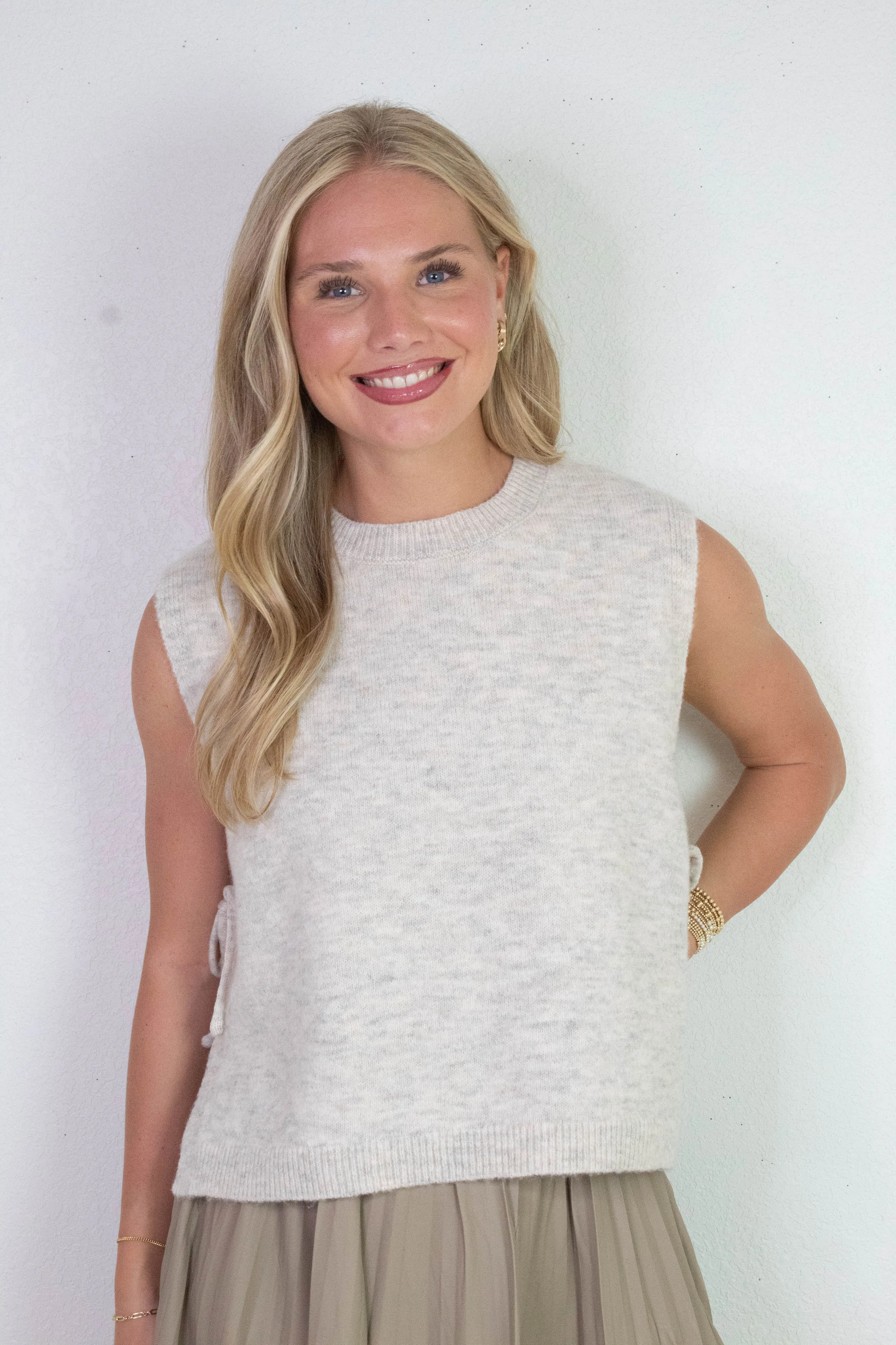 Sybil Side Tie Sweater Vest, Oatmeal sold by North & Main Clothing Company product image thumbnail 4