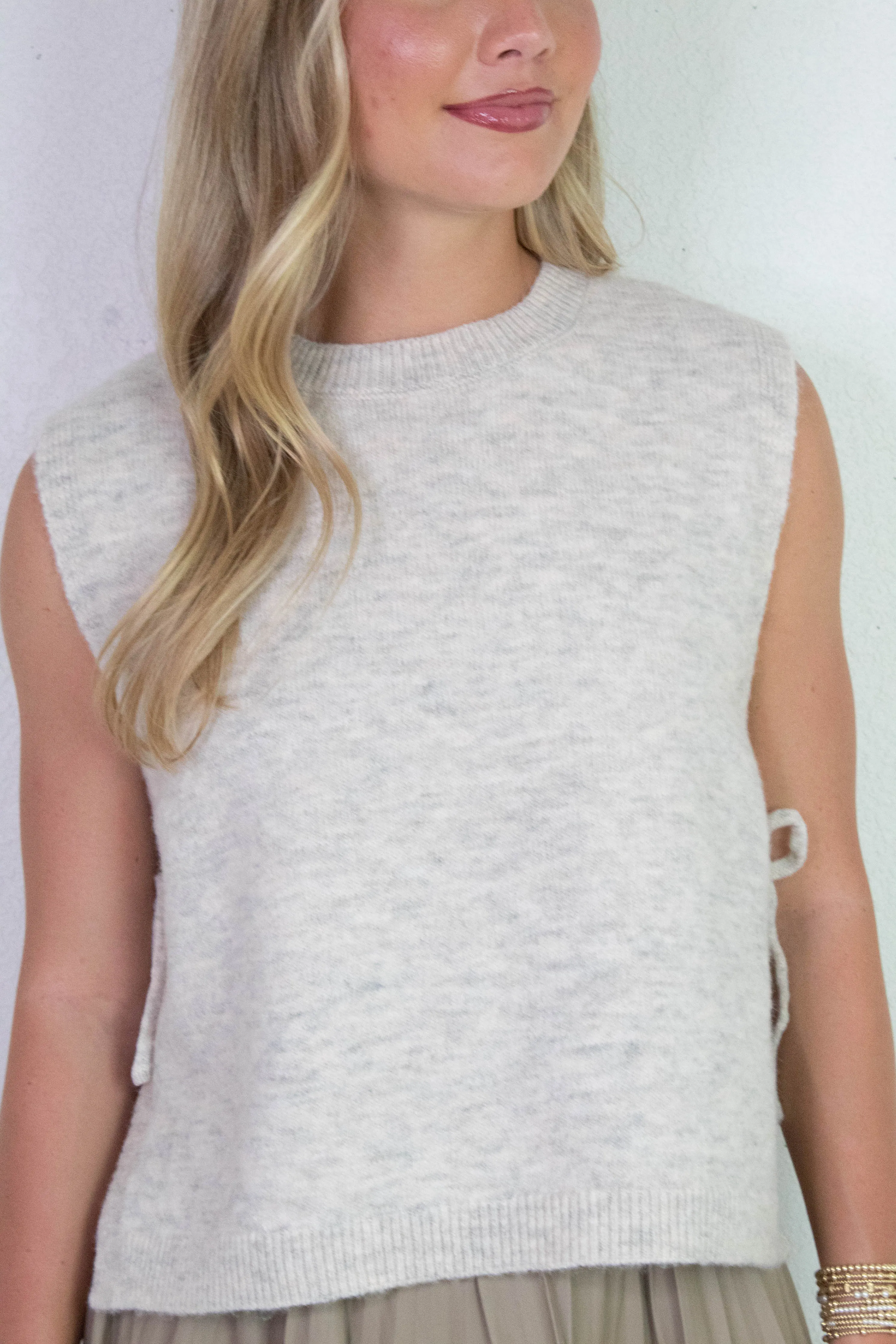 Sybil Side Tie Sweater Vest, Oatmeal sold by North & Main Clothing Company product image thumbnail 3