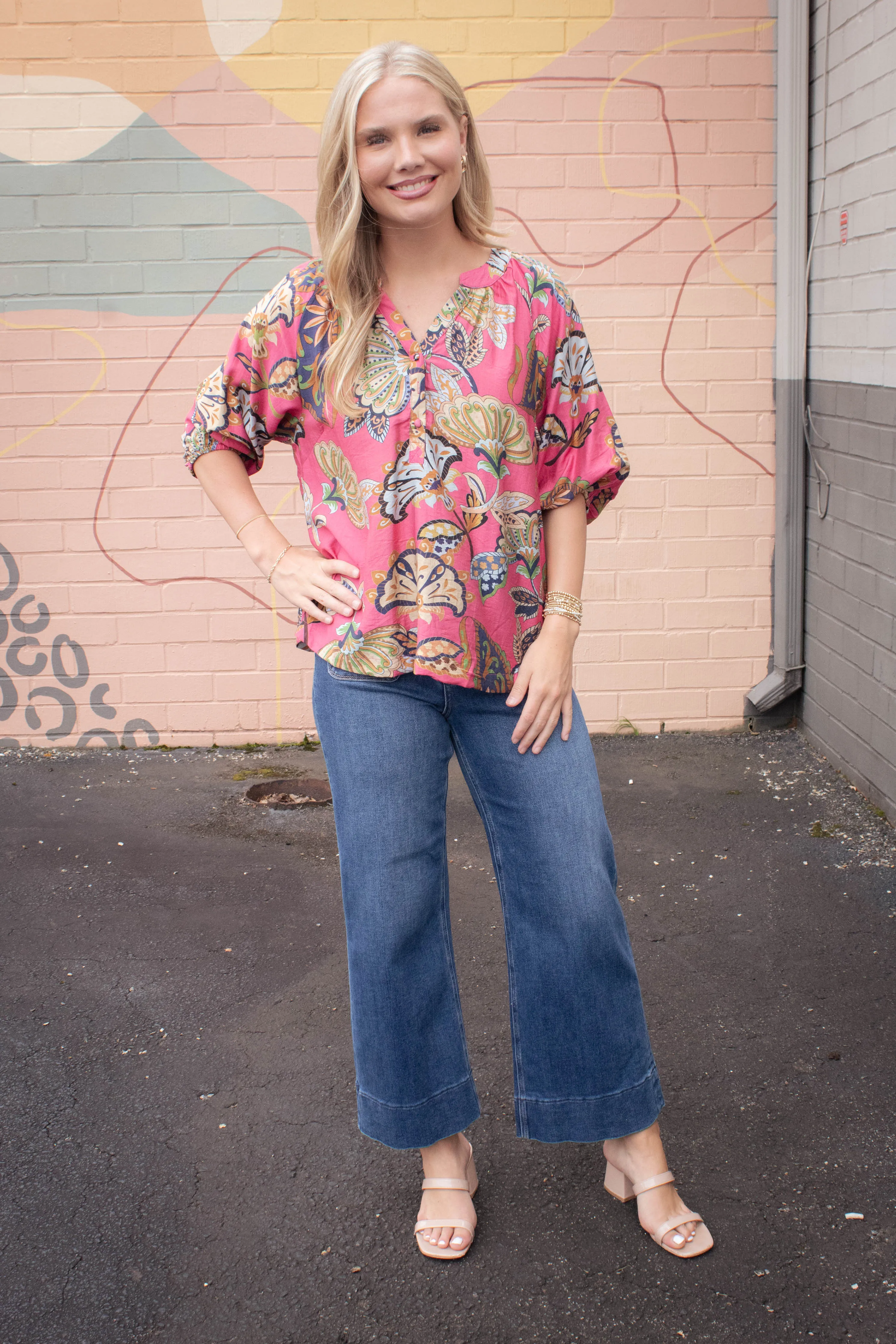 Cecilia Printed Half Sleeve Blouse, Pink sold by North & Main Clothing Company product image thumbnail 2