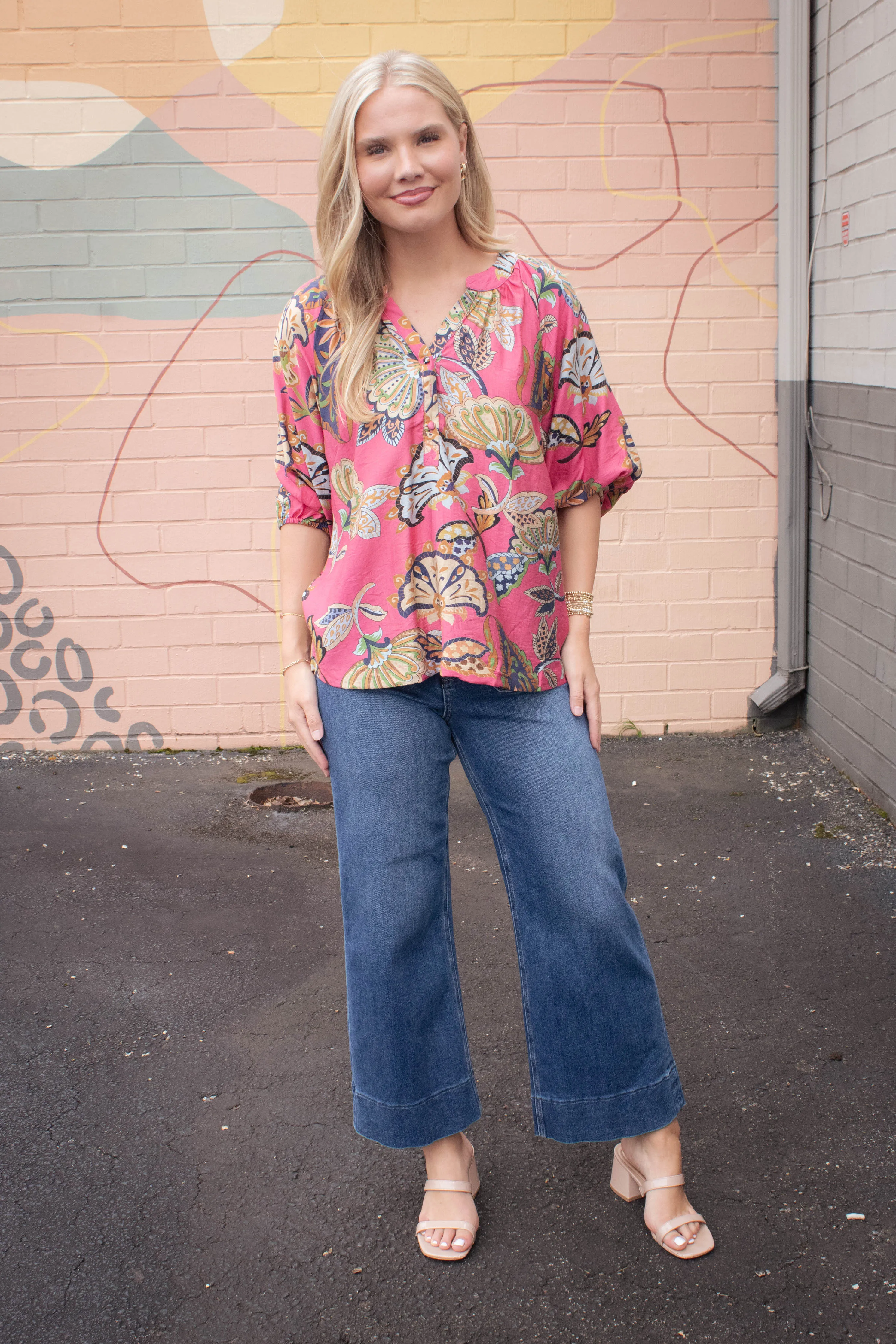 Cecilia Printed Half Sleeve Blouse, Pink sold by North & Main Clothing Company product image thumbnail 5