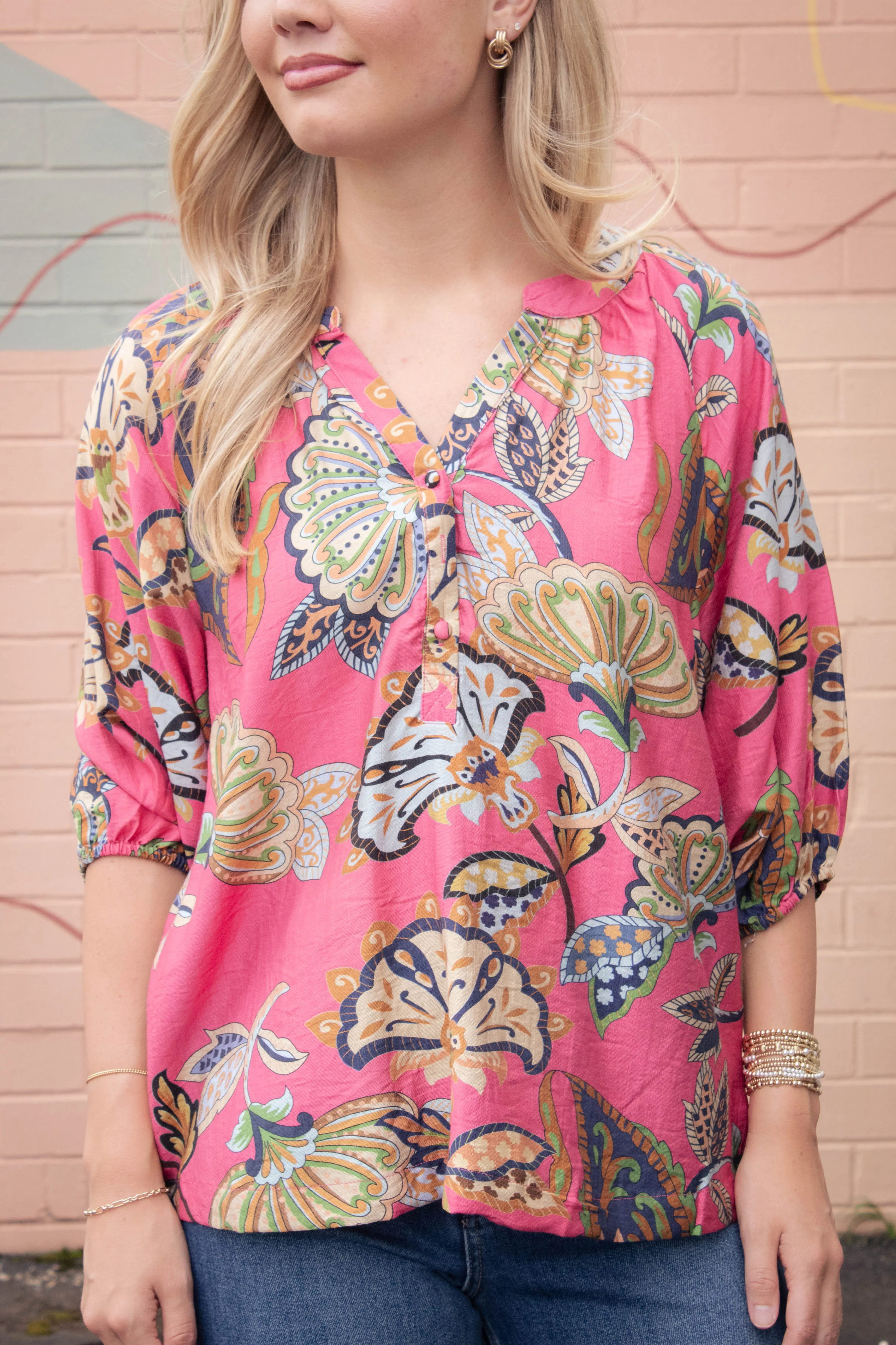 Cecilia Printed Half Sleeve Blouse, Pink sold by North & Main Clothing Company product image thumbnail 4