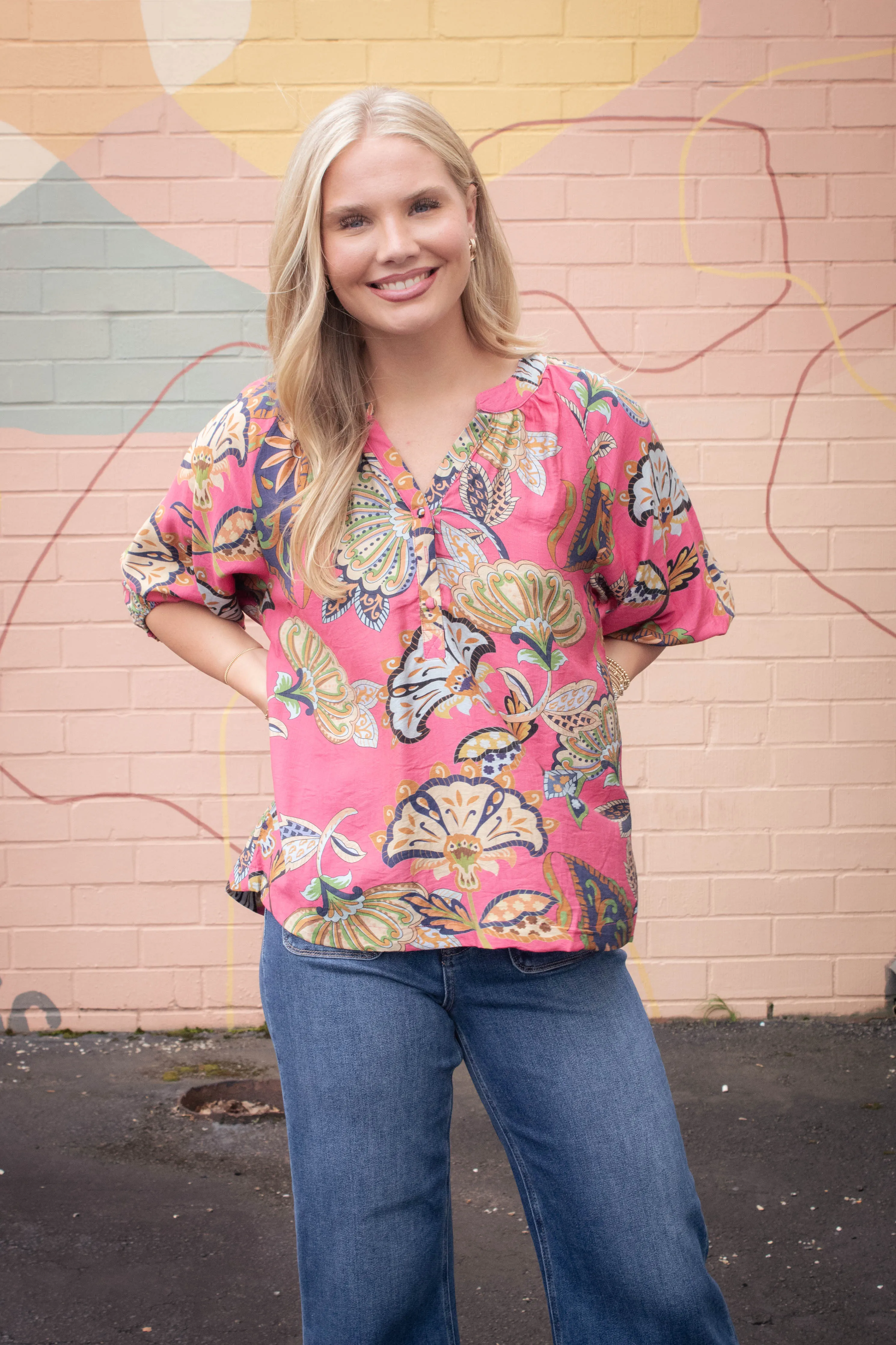 Cecilia Printed Half Sleeve Blouse, Pink sold by North & Main Clothing Company product image thumbnail 3