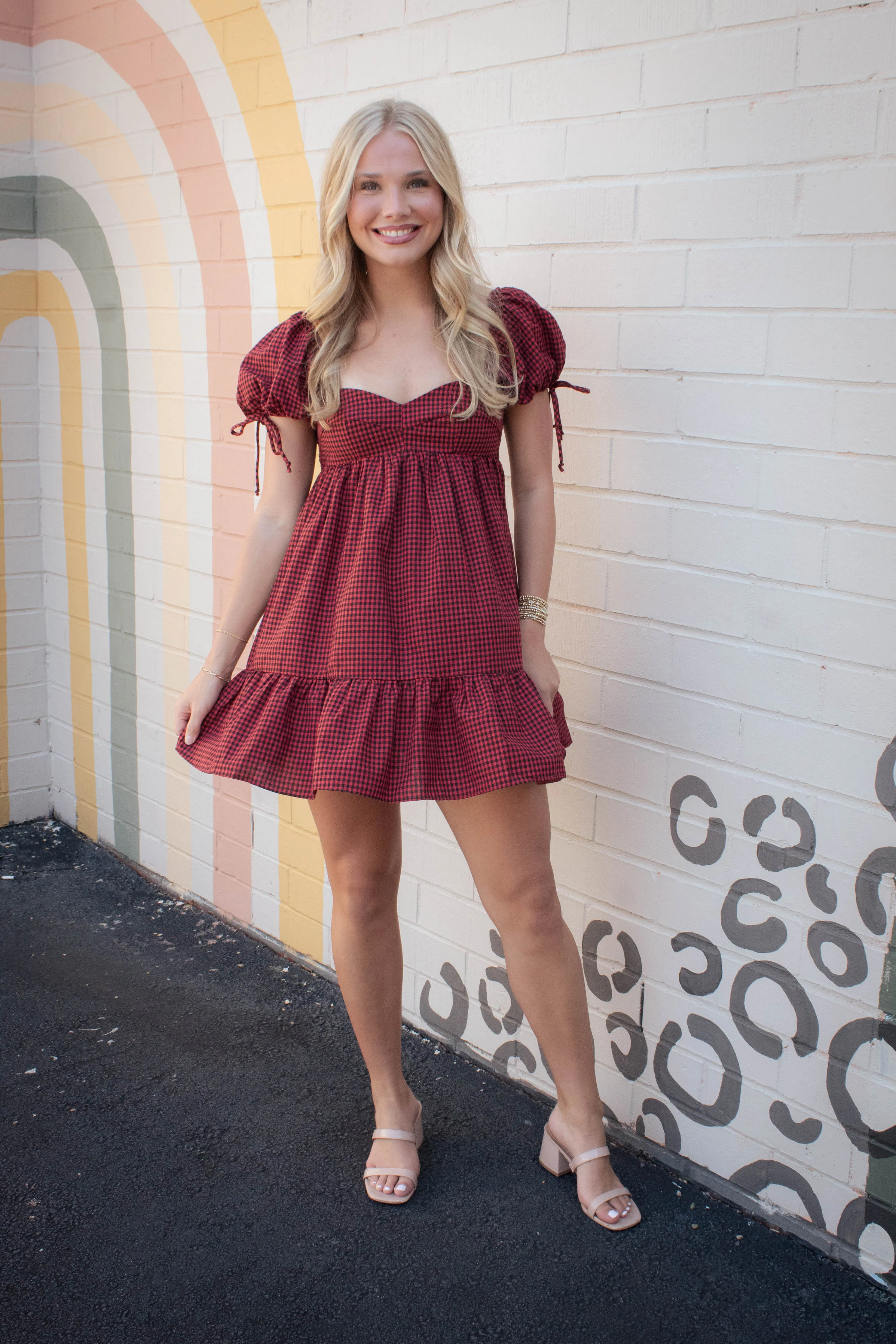 Francine Sweetheart Neck Checkered Dress, Black Red sold by North & Main Clothing Company product image thumbnail 2