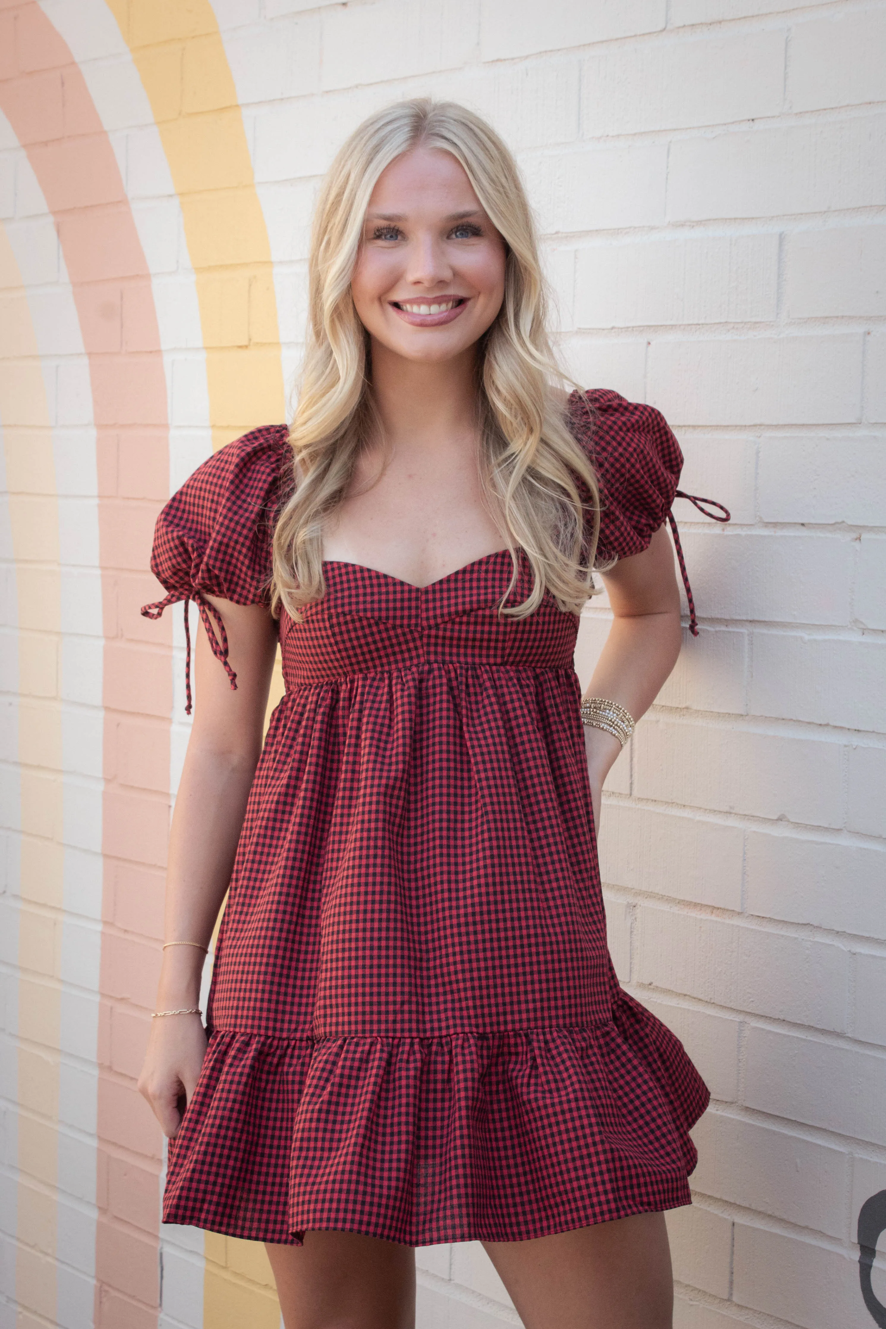 Francine Sweetheart Neck Checkered Dress, Black Red sold by North & Main Clothing Company product image thumbnail 3