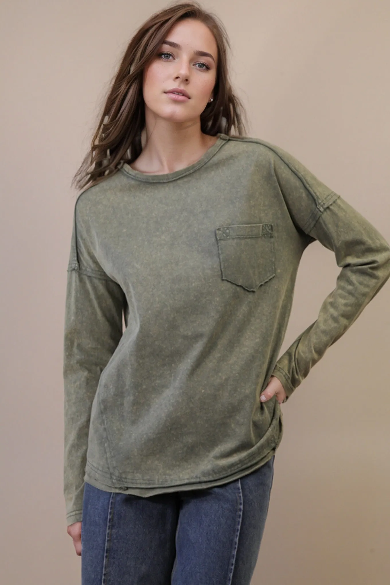 Rosalind Mineral Wash Top, Sage sold by North & Main Clothing Company product image thumbnail 2