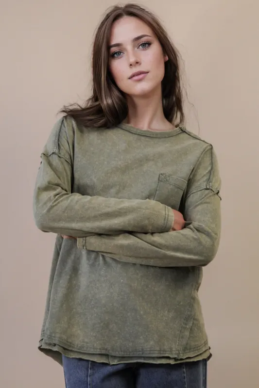 Rosalind Mineral Wash Top, Sage sold by North & Main Clothing Company