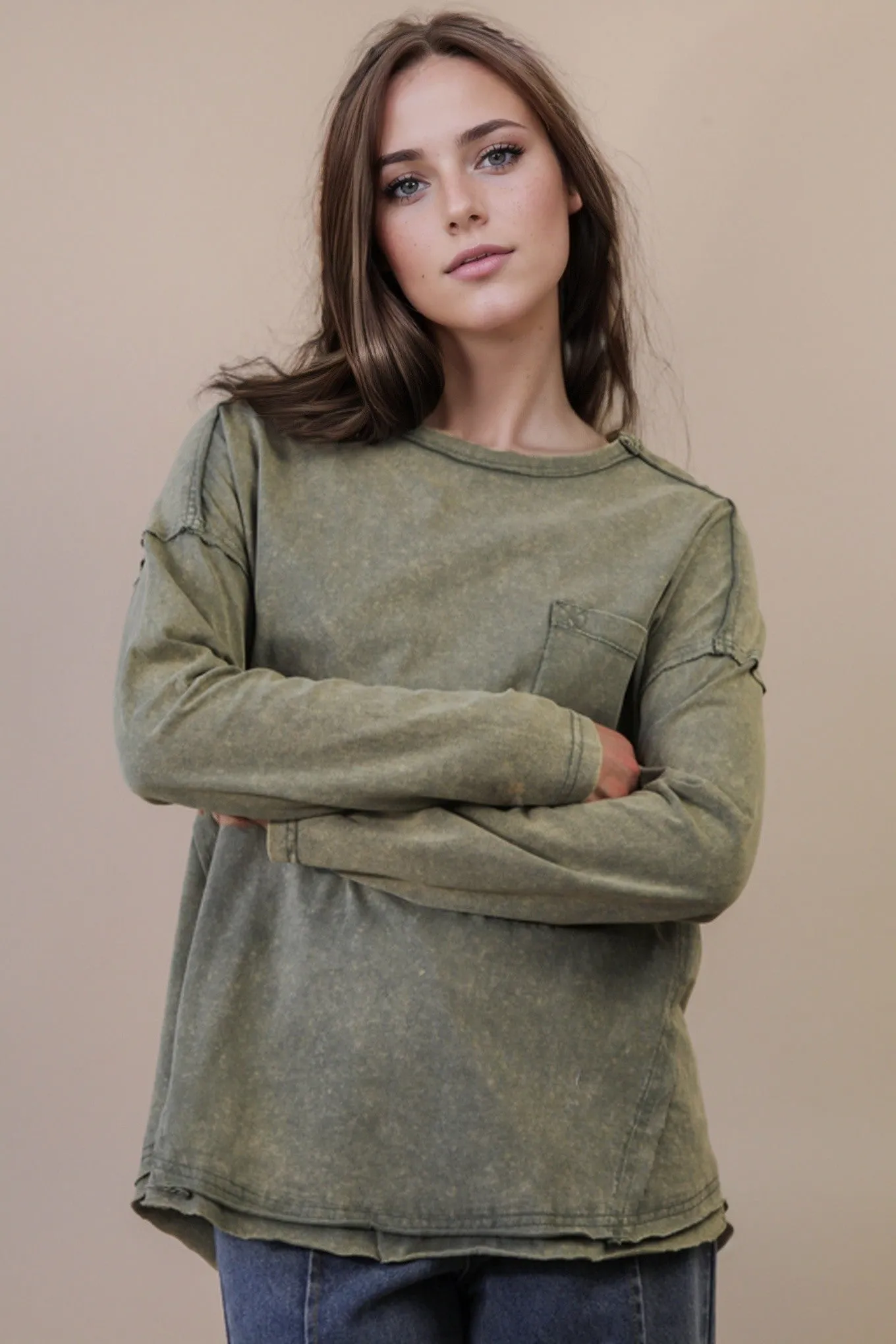 Rosalind Mineral Wash Top, Sage sold by North & Main Clothing Company