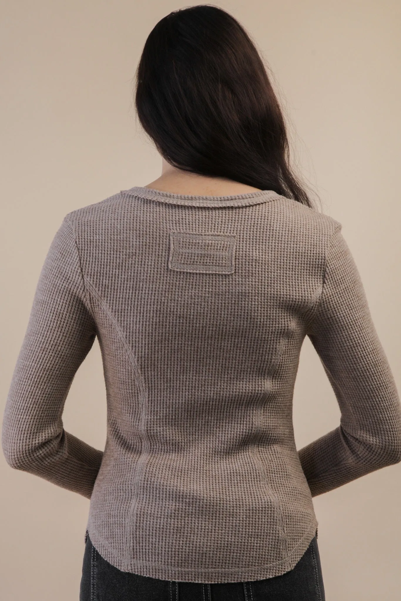 Opal Waffle Knit Snap Button Top, Mocha sold by North & Main Clothing Company product image thumbnail 5