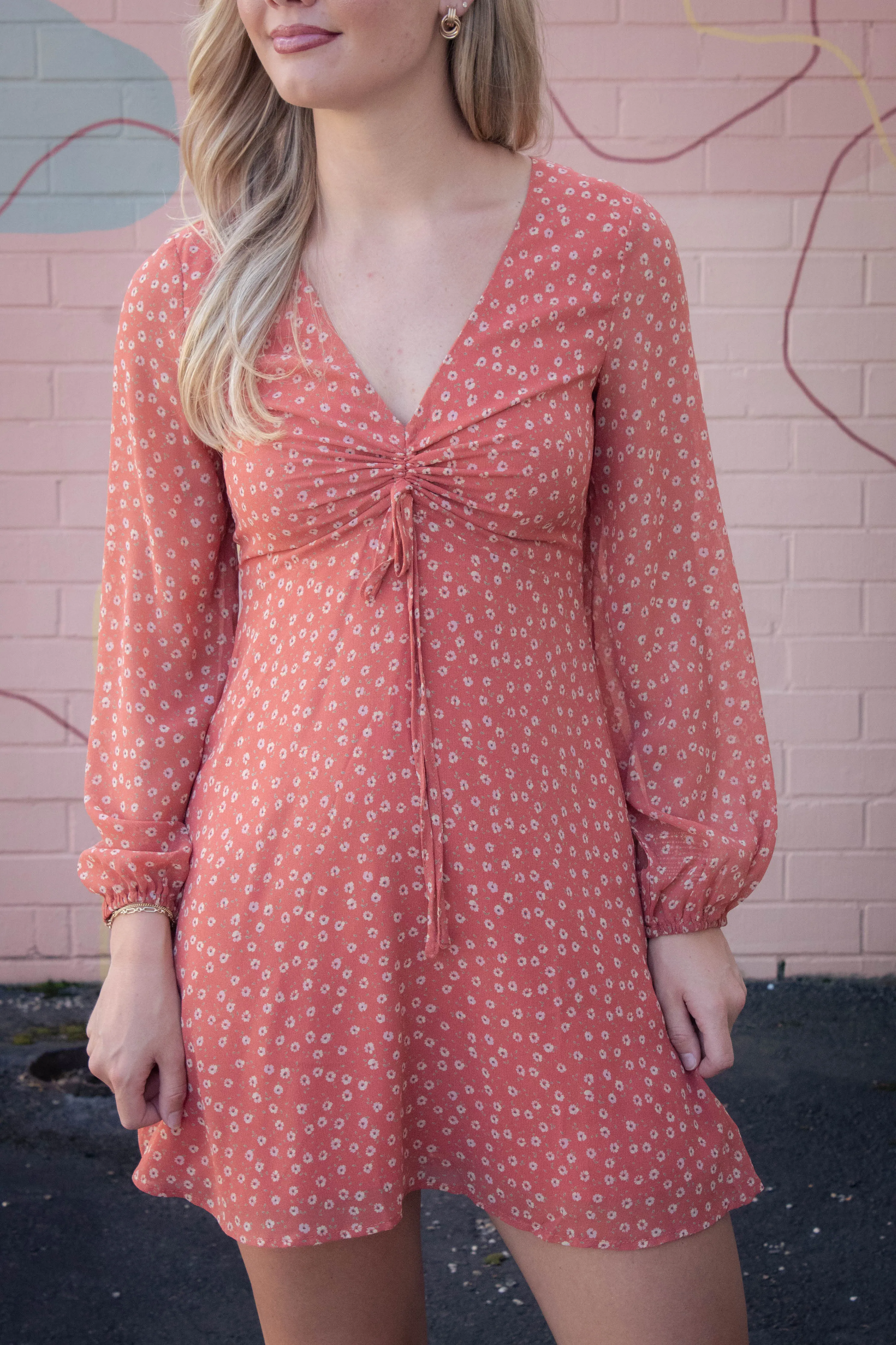 Suri Ditsy Floral Mini Dress, Orange Floral sold by North & Main Clothing Company product image thumbnail 4