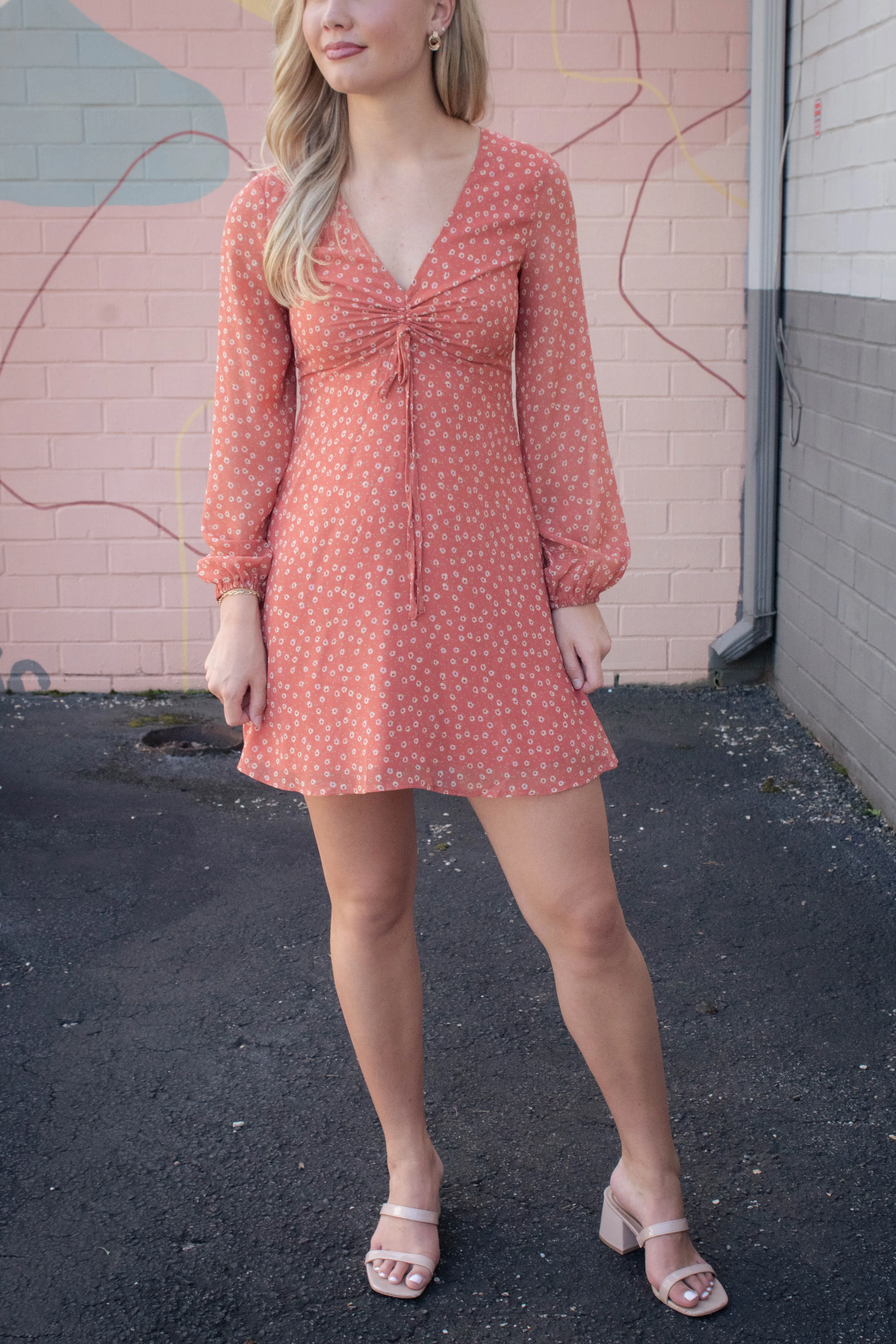 Suri Ditsy Floral Mini Dress, Orange Floral sold by North & Main Clothing Company product image thumbnail 5