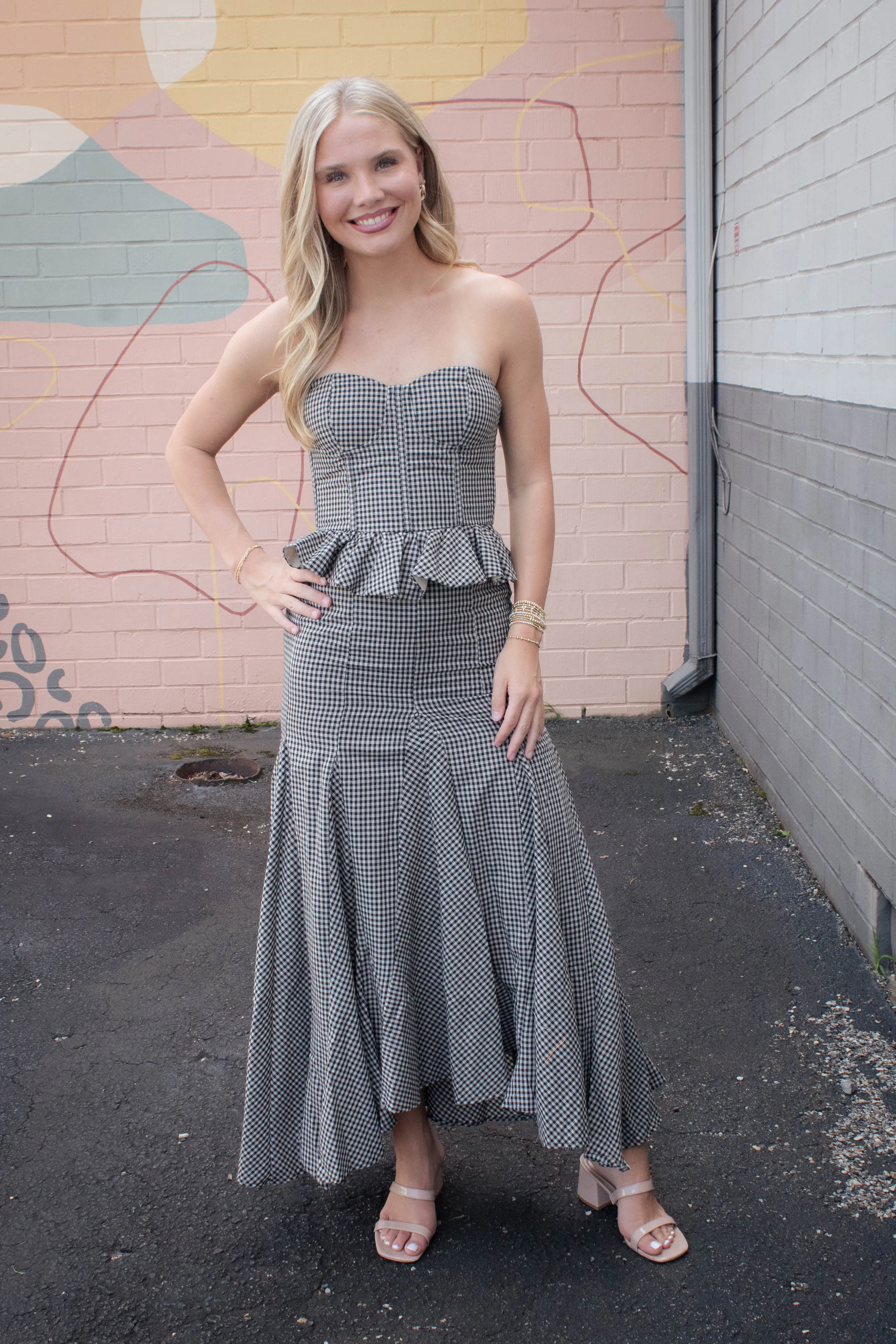 Minerva Checkered Maxi Skirt, Black Taupe sold by North & Main Clothing Company product image thumbnail 2